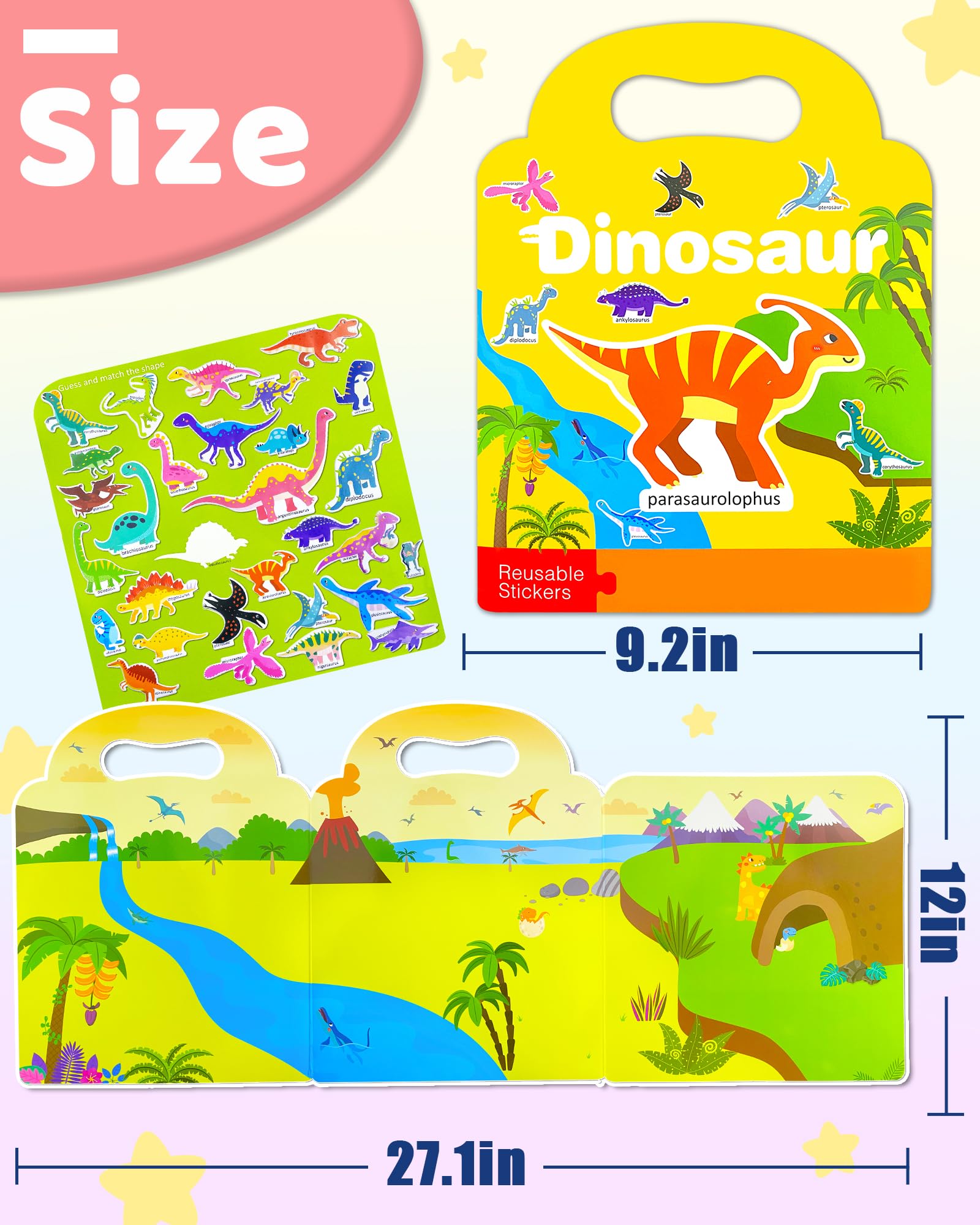 Benresive Reusable Sticker Book for Toddlers, Stickers for Kids, Travel Toys for Arts & Crafts Activities, Birthday Gift for Boys & Girls, Animals Dinosaurs Insects Themes