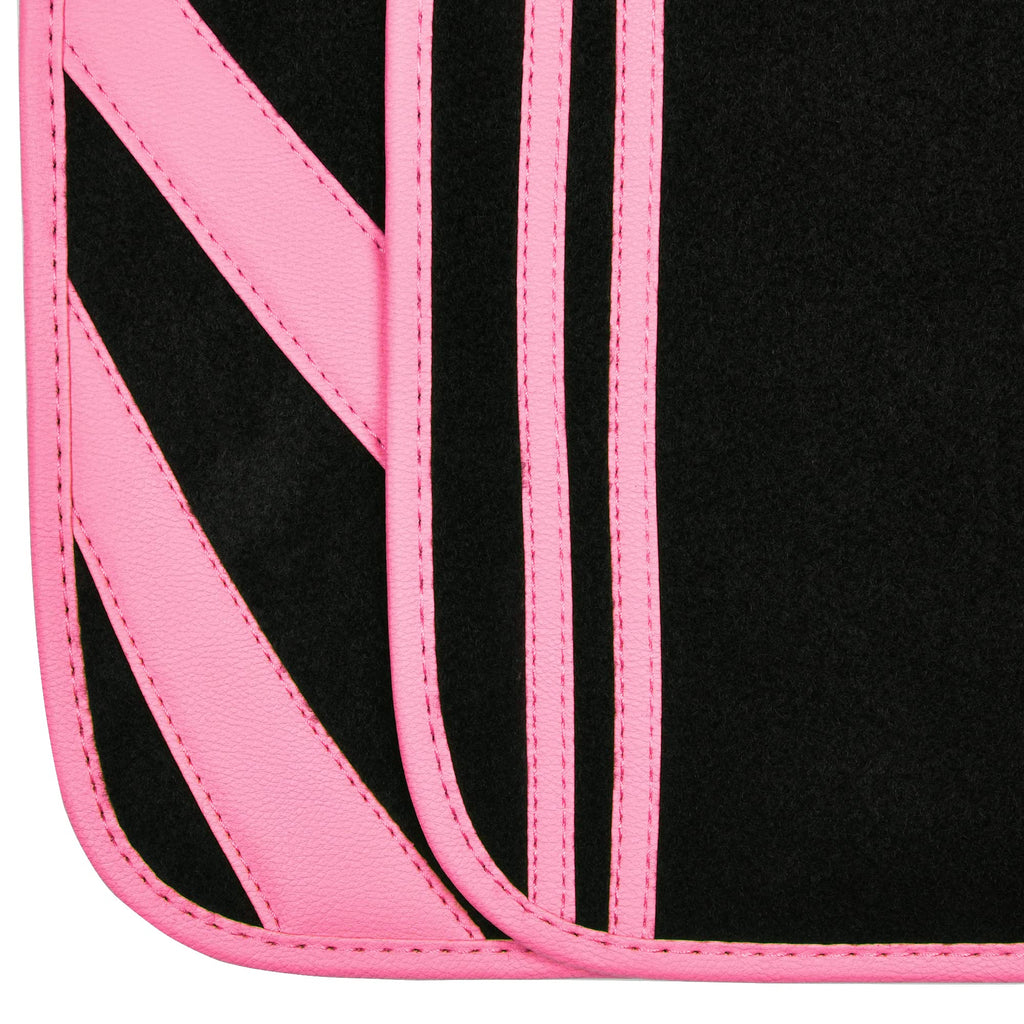 CAR PASS Car Seat Covers Full Set for Women Girls with Waterproof Car Floor Mats,Anti-Slip Leather Steering Wheel Cover,Universal Fit for SUVs,Vans,Trucks,Sedans,Cars (Combo Set,Black & Pink)