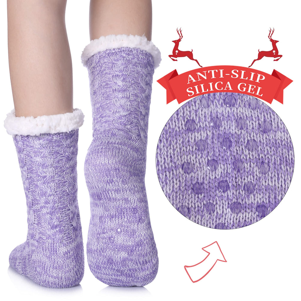 SDBING Women's Winter Super Soft Warm Cozy Fleece Lined Fuzzy Slipper Socks with Grippers
