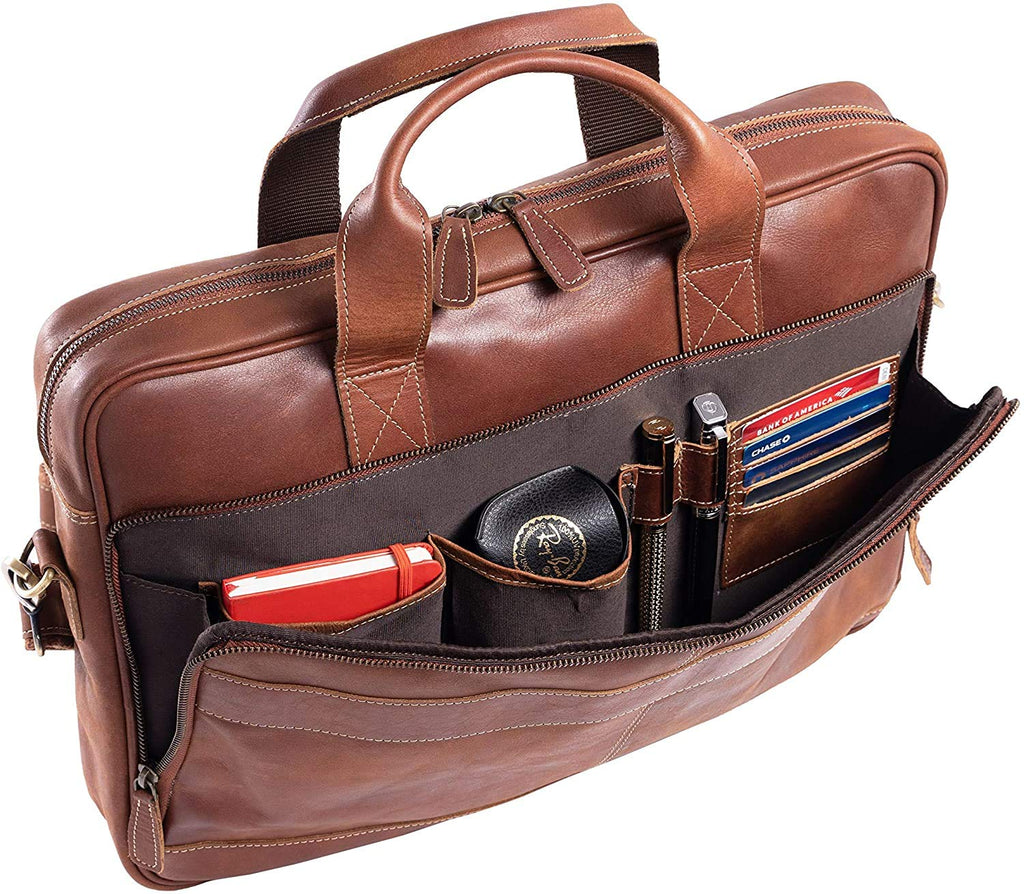 Leather briefcase 18 Inch Laptop Messenger Bags for Men and Women Best Office briefcase Satchel Bag (Black)