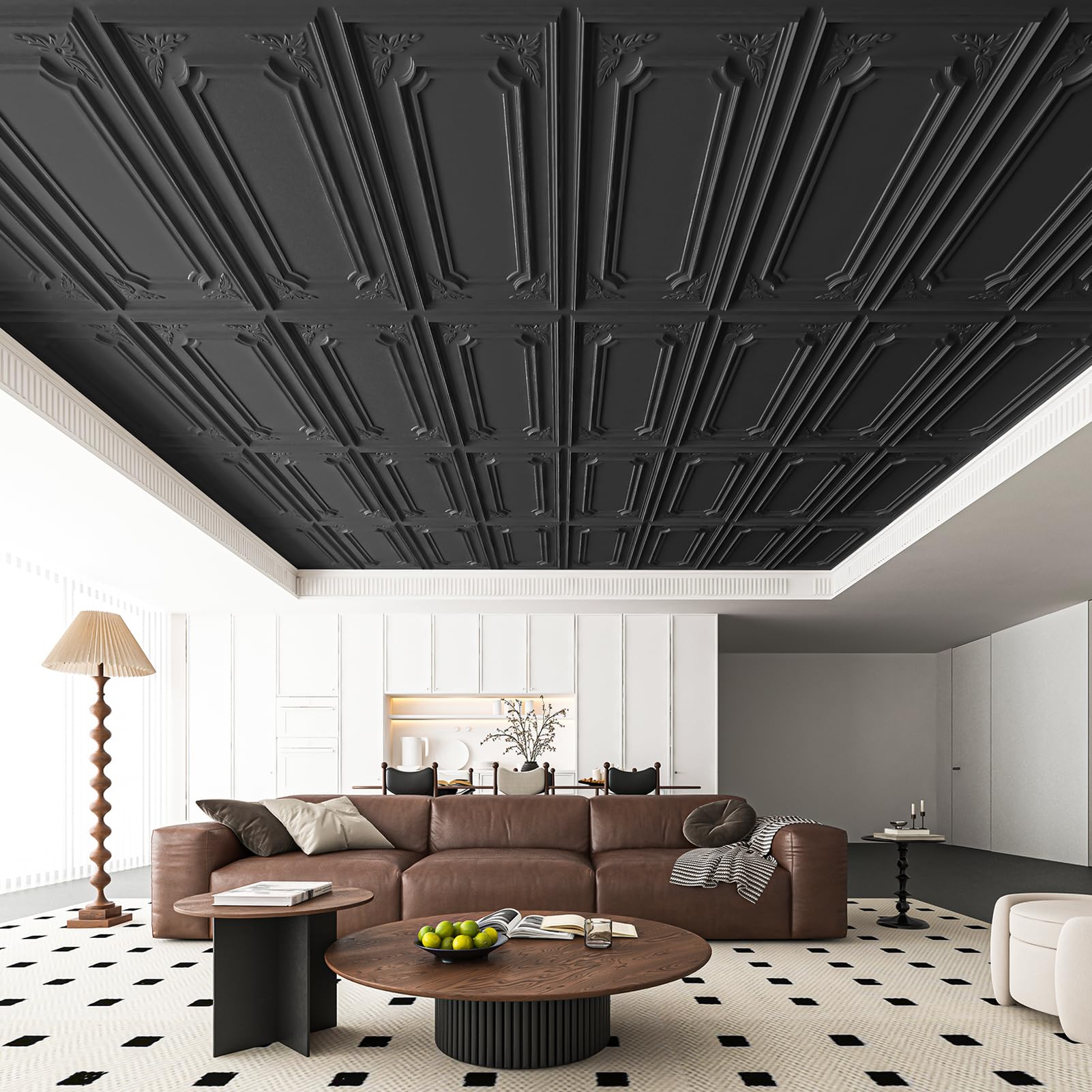 Art3dwallpanels 12 Pack Drop Ceiling Tiles, 2x4 Ft PVC Decorative 3D Wall Panel, Glue Up Ceiling Covering Panels for Basement Kitchen Bathroom, 24x48 Inch, Cover 96 Sq. Ft, White