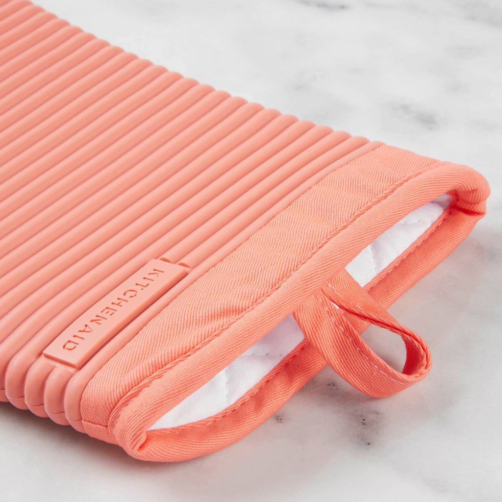 KITCHENAID Ribbed Soft Silicone Oven Mitt 2-Pack Set, 7.5"x13", Aqua Sky