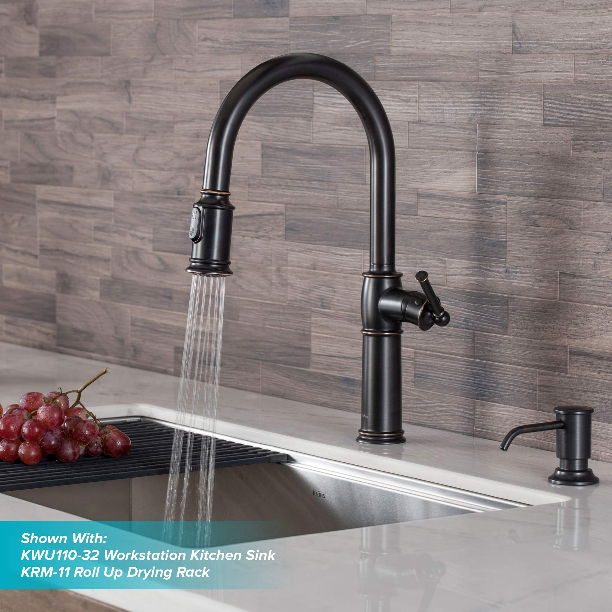 KRAUS Allyn Transitional Bridge Kitchen Faucet with Pull-Down Sprayhead in Brushed Gold, KPF-3121BG