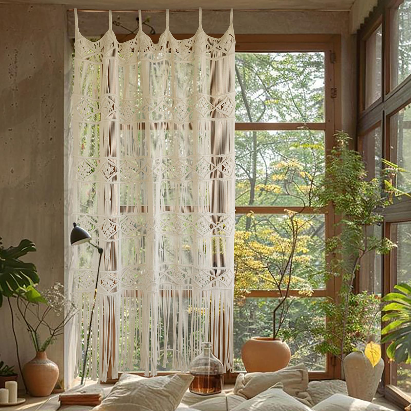 Flber Macrame Curtain Window Macrame Room Divider Doorway Curtain Boho Macrame Wall Hanging Living Room Bedroom Decor 42" W x 75" H