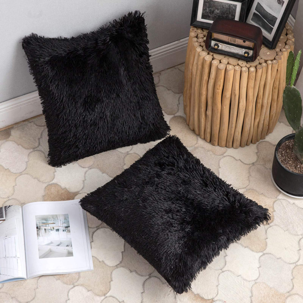 ANRODUO Pack of 2 Baby Pink Throw Pillow Covers Luxury Fluffy Pillows Faux Fur Decorative Pillows Plush Cushion Case Fuzzy Mongolian Merin Style for Bed Couch Sofa Living Room Summer Decor 16x16 Inch