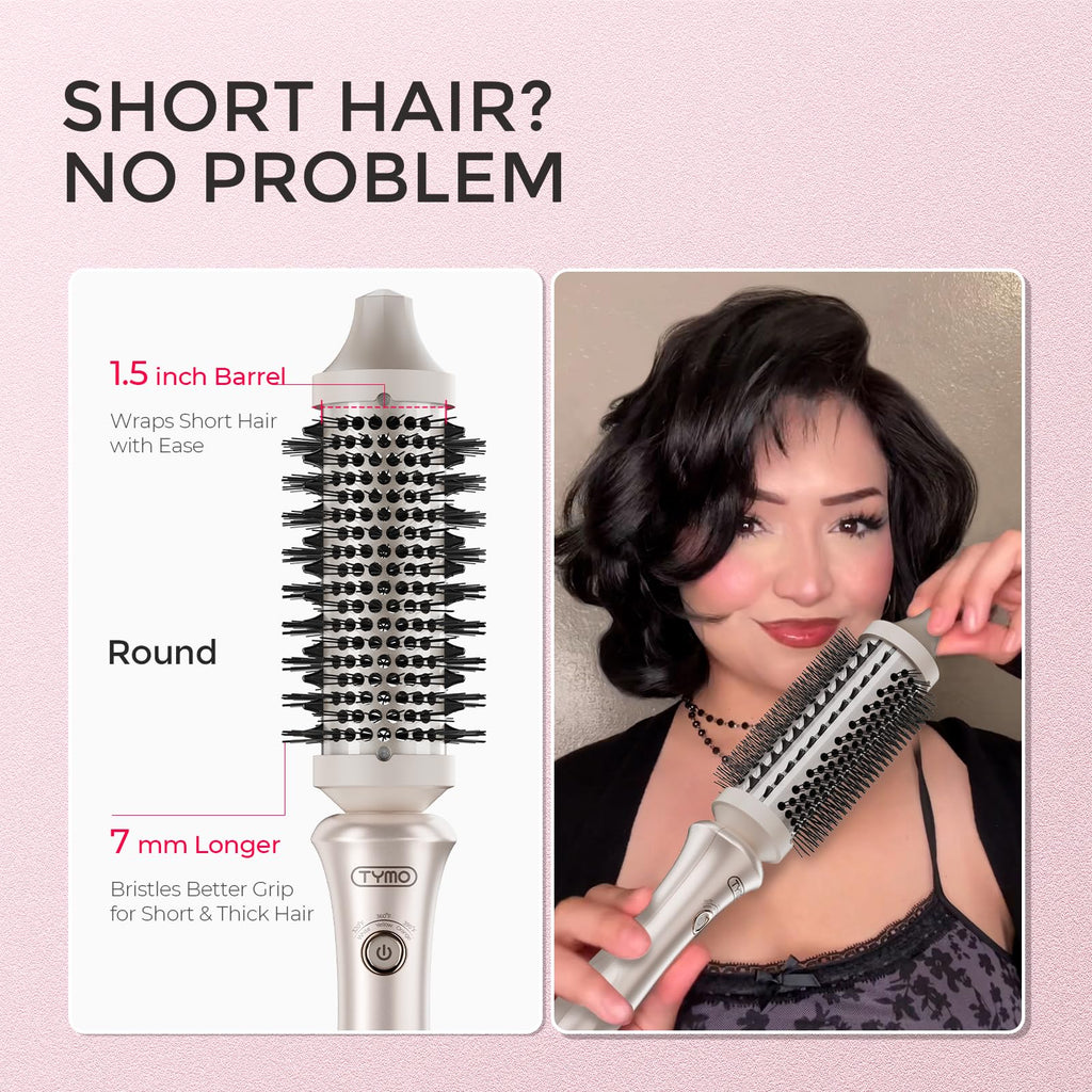 TYMO Thermal Brush Curling Brush - STYLUX 1.5 Inch Blowout Volumizer with Flexi-Fit for Hair Straightening, Heated Round Styler Tool, Hair Straightener and Curler 2 in 1, Dual Voltage, Gold