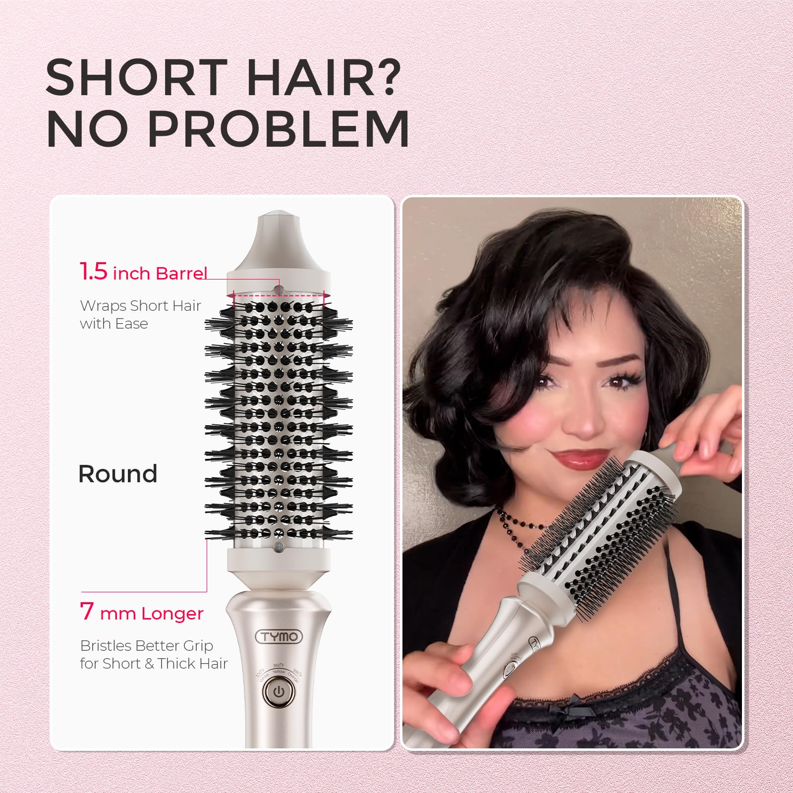 TYMO Thermal Brush Curling Brush - STYLUX 1.5 Inch Blowout Volumizer with Flexi-Fit for Hair Straightening, Heated Round Styler Tool, Hair Straightener and Curler 2 in 1, Dual Voltage, Gold