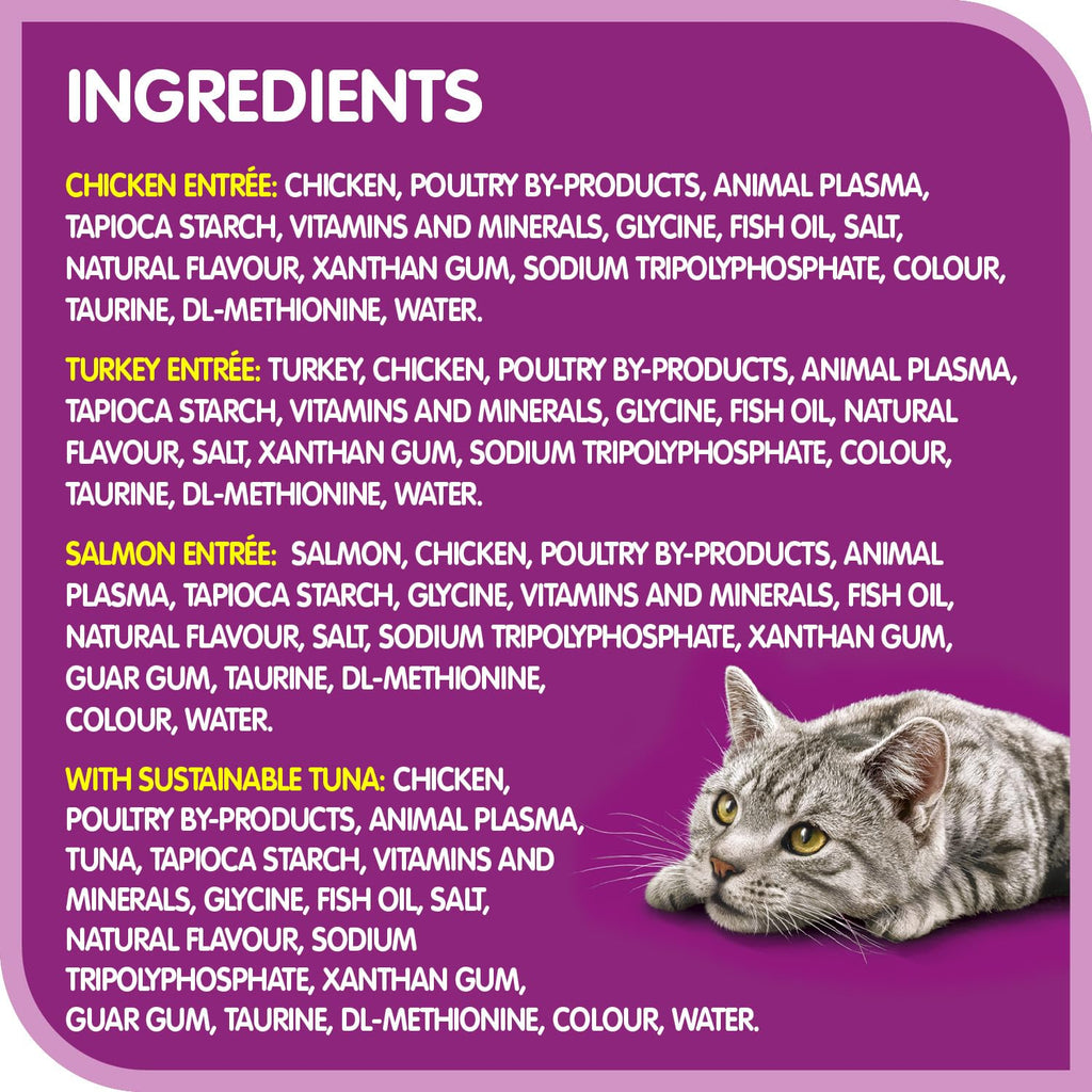 WHISKAS PERFECT PORTIONS Cuts in Gravy, Wet Cat Food, Chicken, Turkey, Salmon, Tuna Entrées, 24x75g Trays, 2 Single-serve Meals, For Adult Cats & Kittens, Made With Real Poultry & Seafood