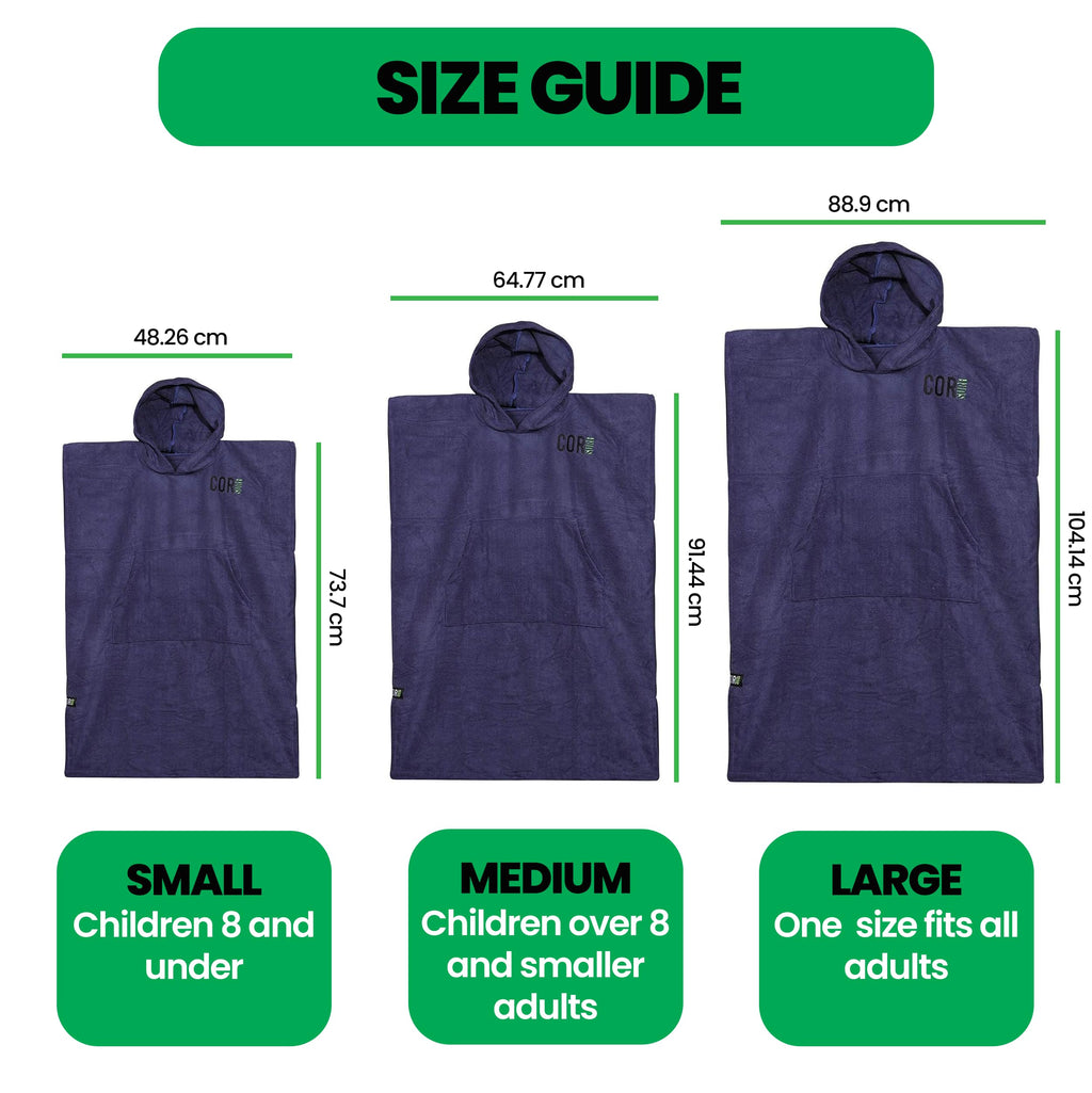 COR Surf Poncho Changing Towel Robe with Hood and Front Pocket | Thick Quick Dry Microfiber Wetsuit Poncho Towel for Surfing Beach Pool Swim (Medium, Cobalt)
