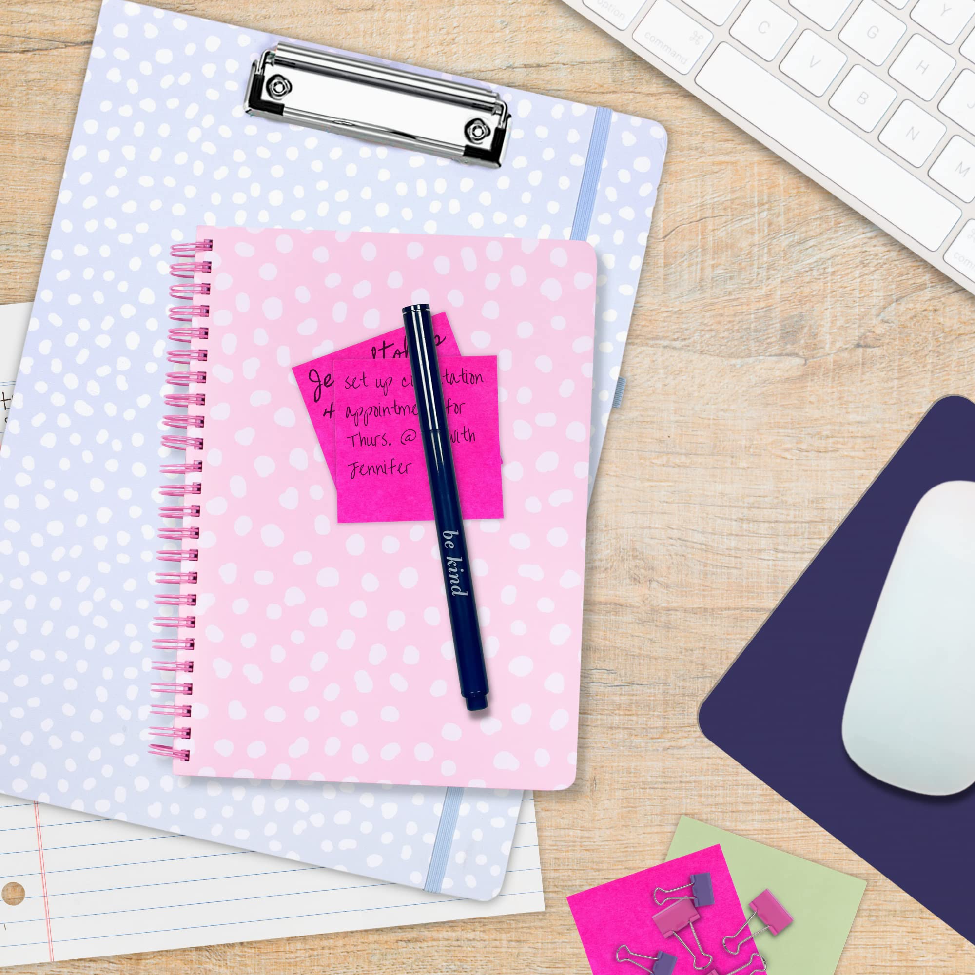Steel Mill & Co Cute Clipboard Folio with Refillable Lined Notepad and Interior Storage Pocket, Black and White Padfolio for Work, Black Dots