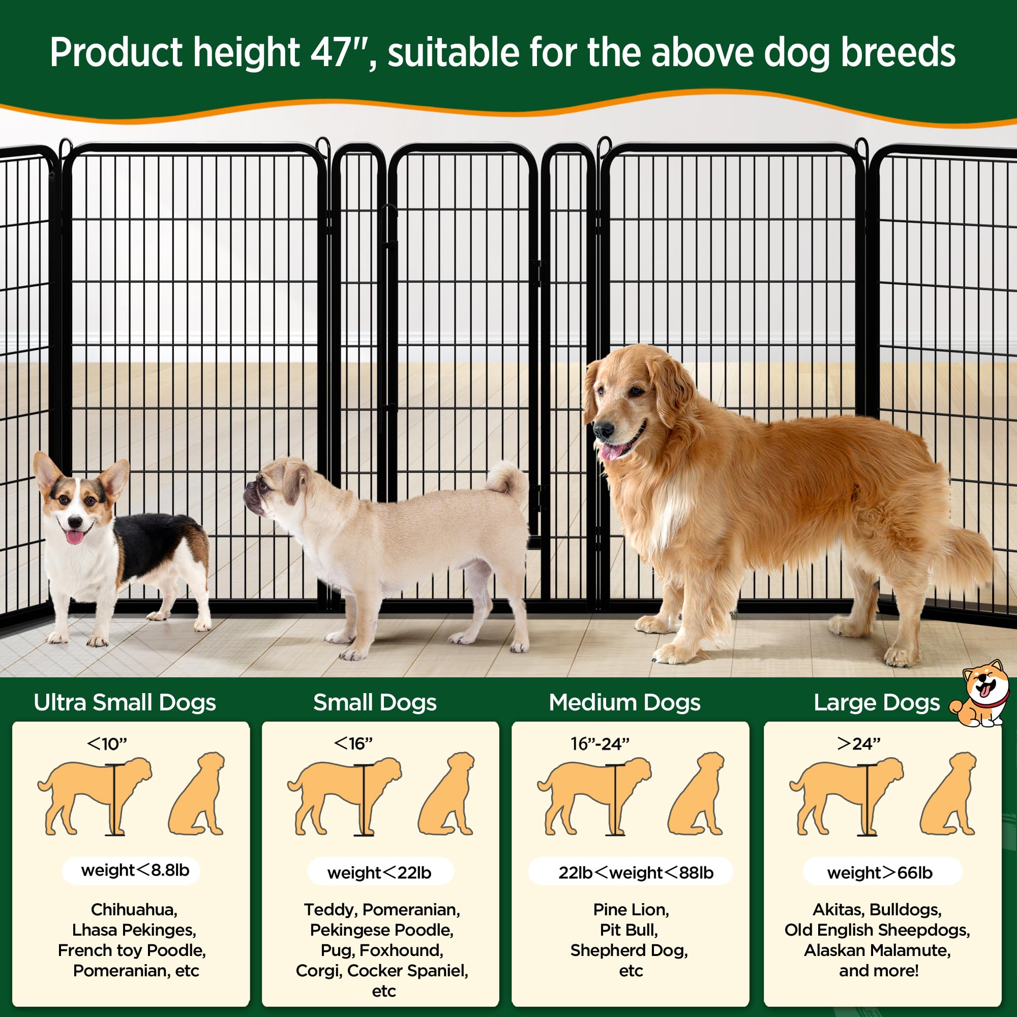 Yaheetech Dog Playpen, 24 inch 2 Panels Dog Pen for Indoor Heavy Duty Puppy Exercise Pen Metal Pet Fence for RV Camping/Yard/Garden