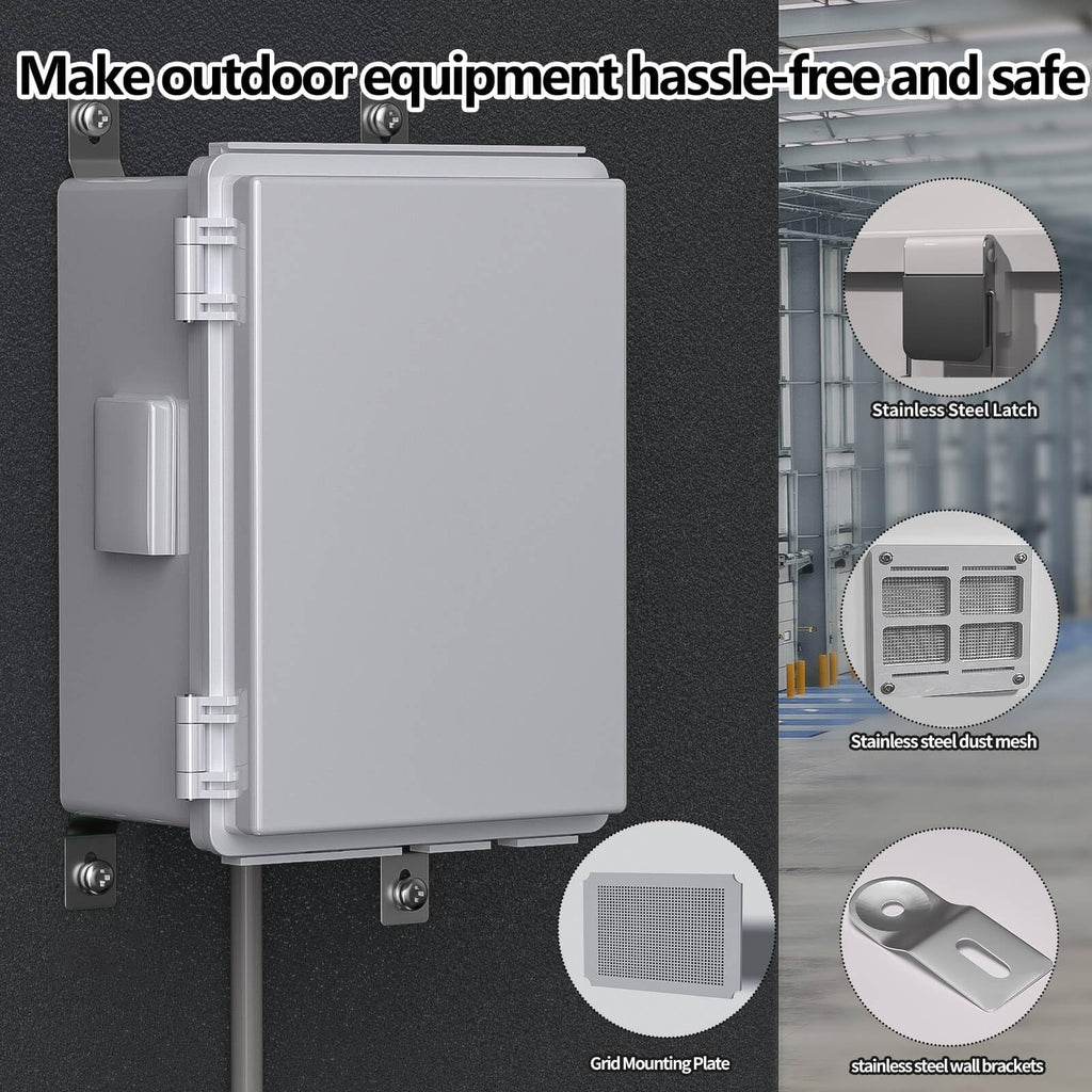 ABS Electrical Junction Box, Ventilated Design, Cable Grommets, IP65 Waterproof Enclosure, Indoor/Outdoor Use with Mounting Panel. (Clear Cover, 8.7"x6.7"x4.3")