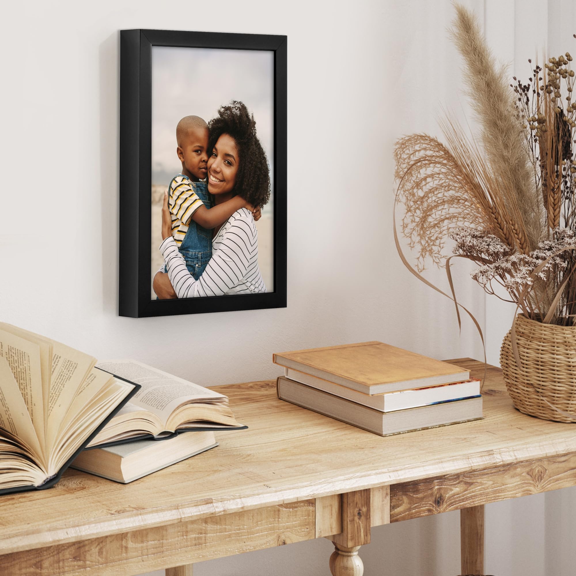 Americanflat 5x7 Picture Frame with Shatter-Resistant Glass - Soho Collection - Gallery Style Deep Molding Picture Frames for Tabletop and Wall Display - Black