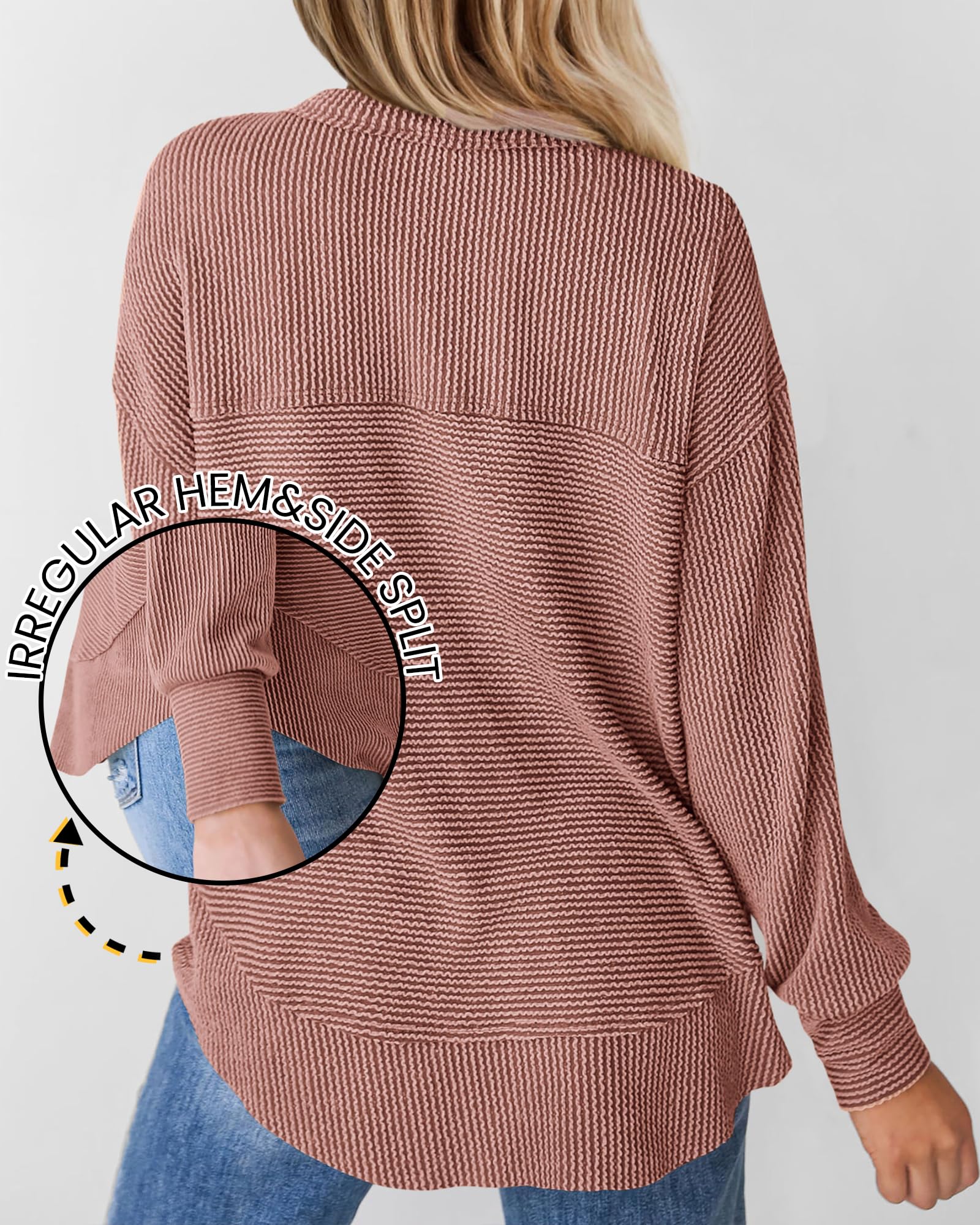 KIRUNDO Going Out Tops for Women Henley Shirts 2025 Casual Ribbed Knit Long Sleeve Tunic Summer Fall Button V Neck Blouse