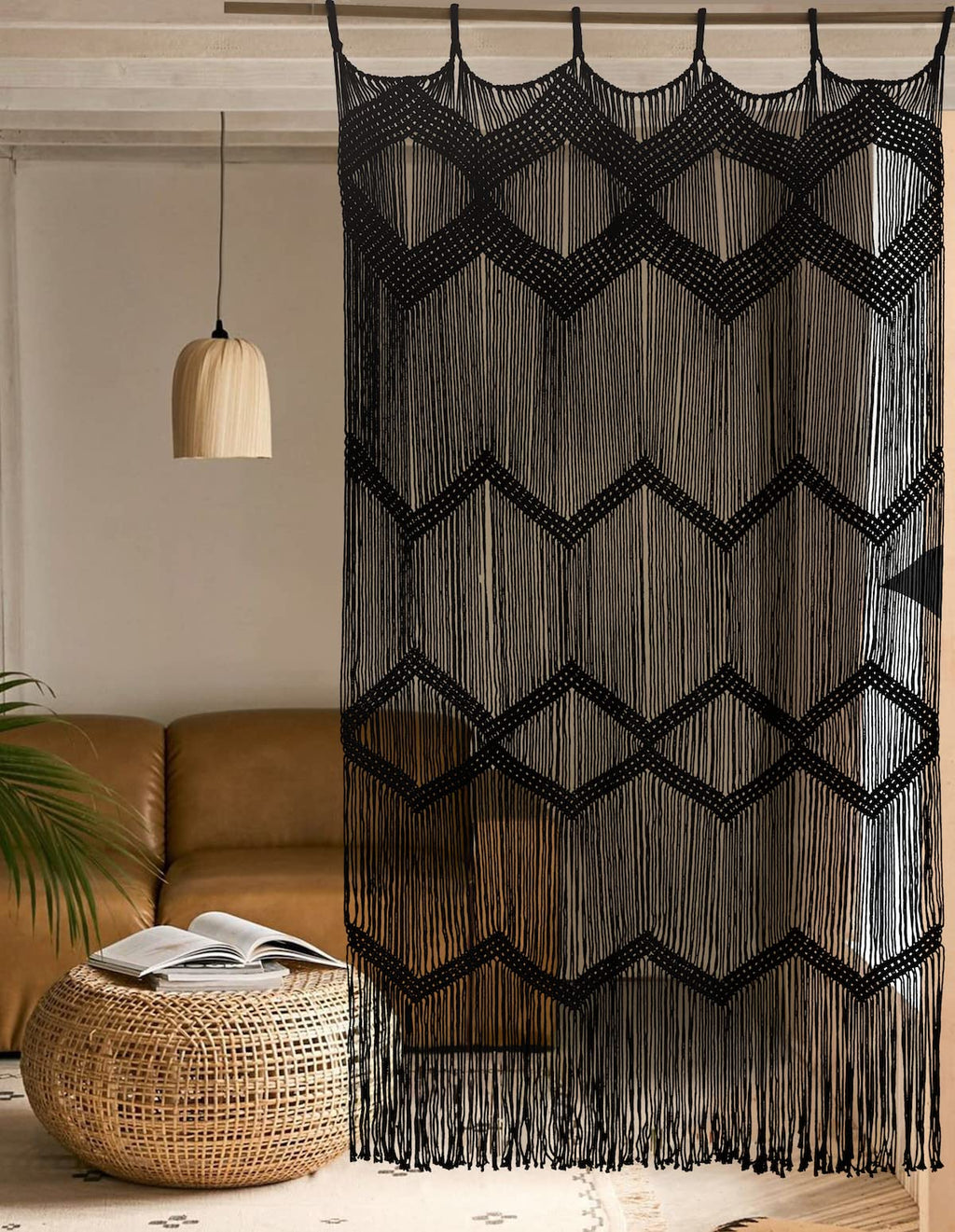Flber Macrame Curtain Window Macrame Room Divider Doorway Curtain Boho Macrame Wall Hanging Living Room Bedroom Decor 42" W x 75" H