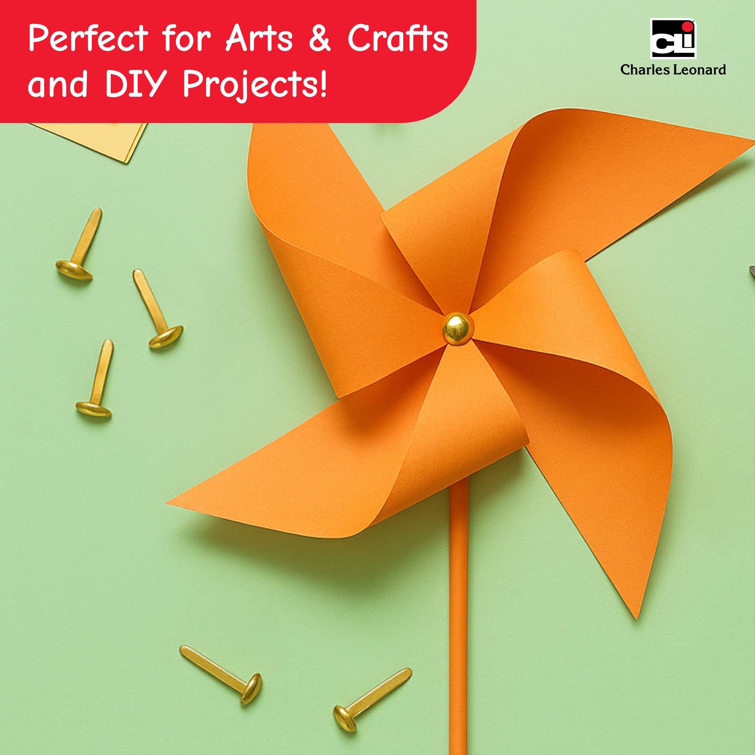 Charles Leonard Fasteners, Round Head, Brass Plated, 1/2 Inch Shank, 8 MM Head, 100-Pack (2R-BP)