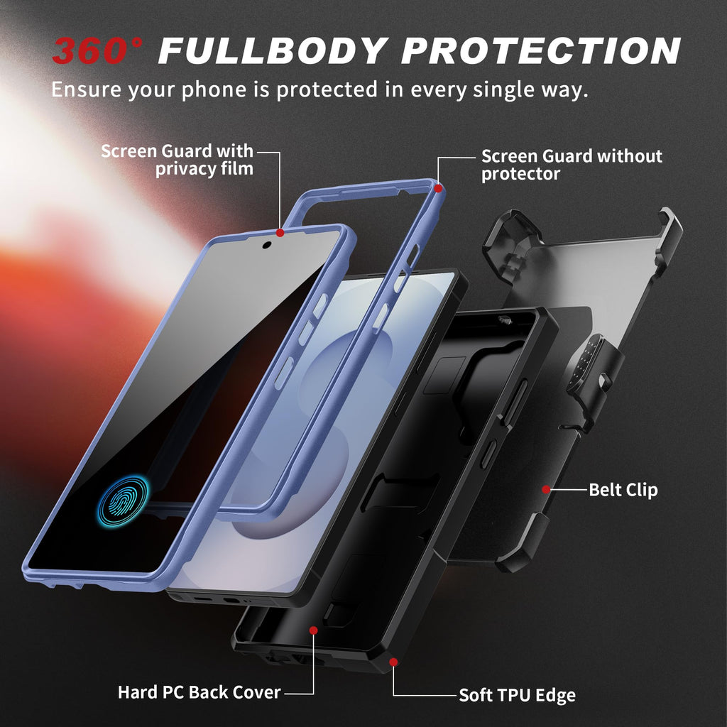 TONGATE Magnetic Stand for Samsung Galaxy S25 Ultra Case with Privacy Screen Protector, [Compatible with Magsafe] [Military Drop Protection] S25 Ultra Case with Camera Cover & Belt Clip, Black 6.9"