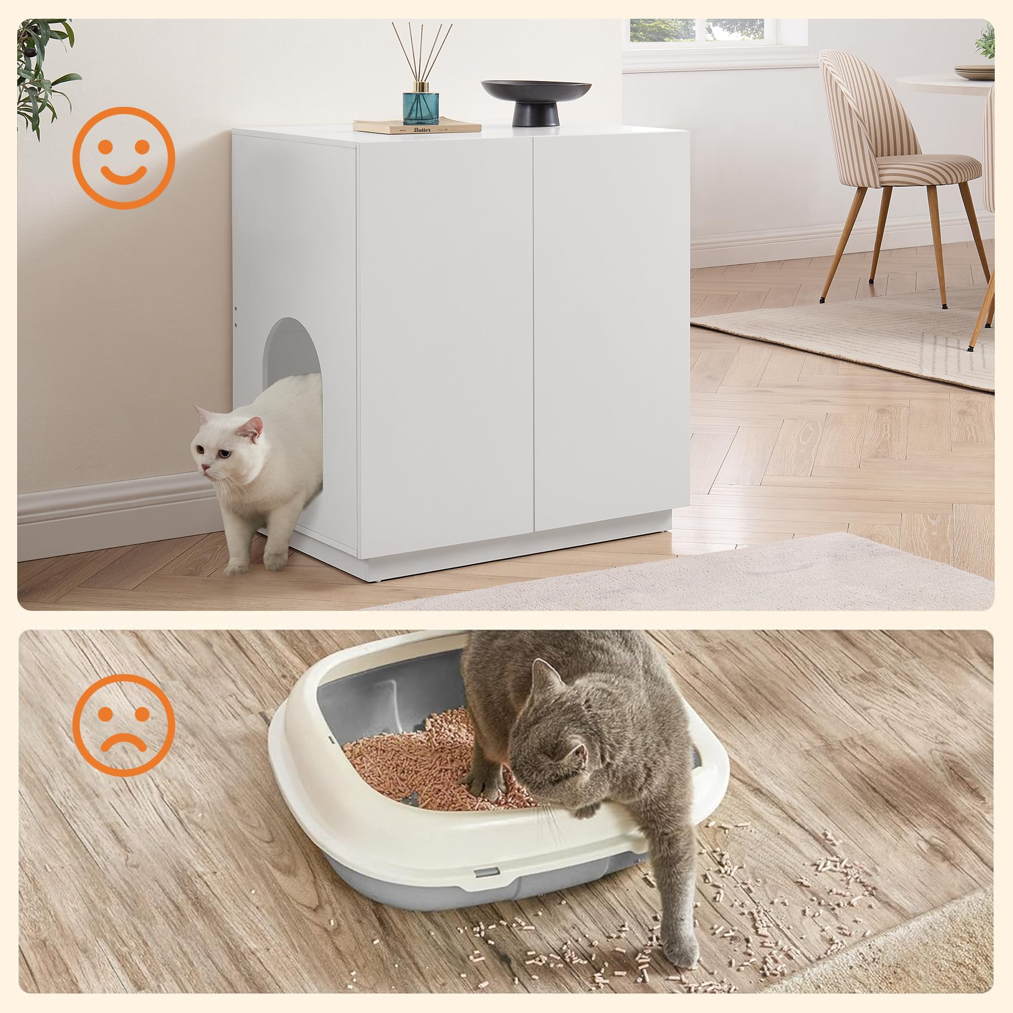 unipaws Extra Large Cat Litter Box Enclosure for Self-Cleaning & Automatic Litter Boxes, Tall Cabinet with Charging Station, Wooden Dog Proof Hidden Cat House for Top Entry Litter Box