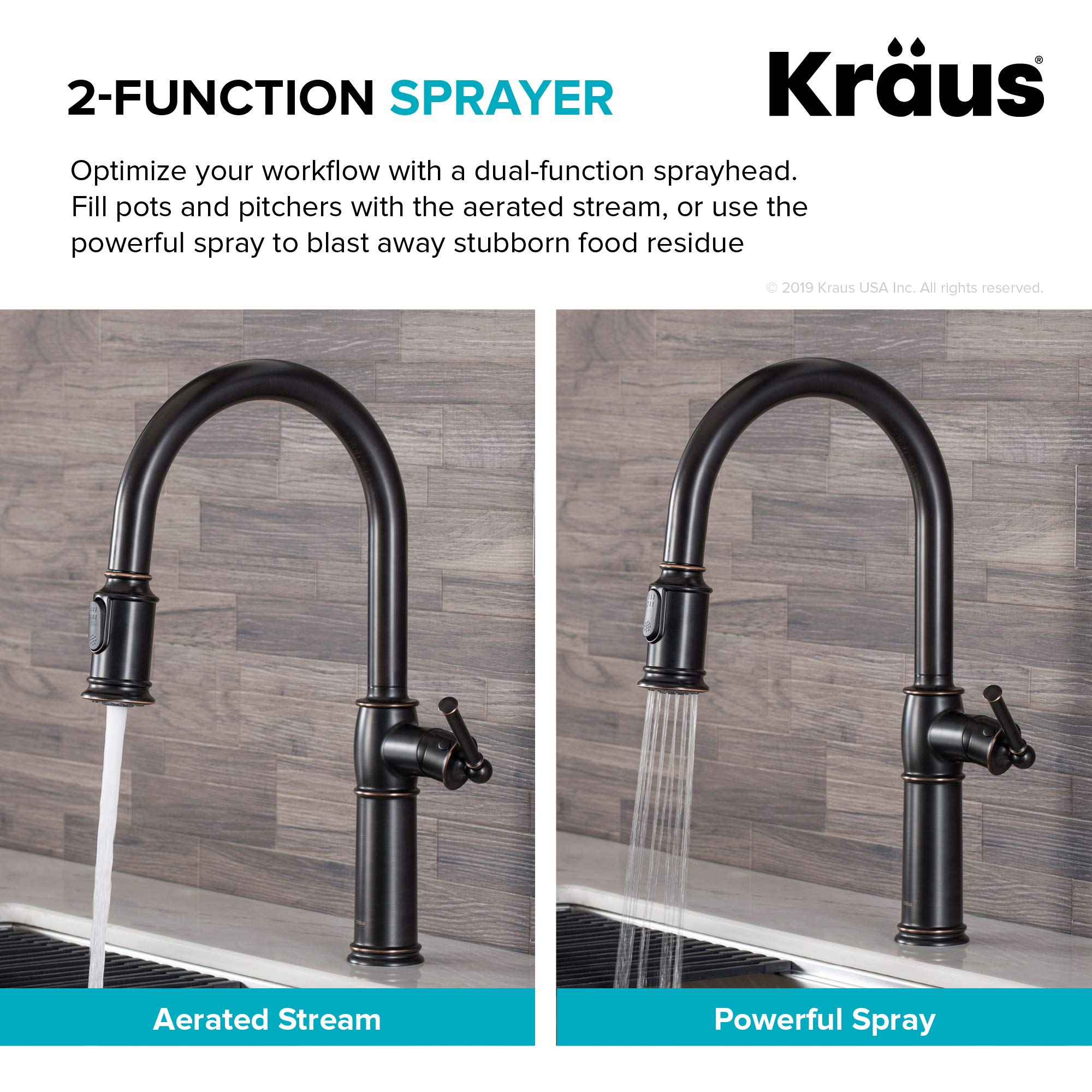 KRAUS Allyn Transitional Bridge Kitchen Faucet with Pull-Down Sprayhead in Brushed Gold, KPF-3121BG