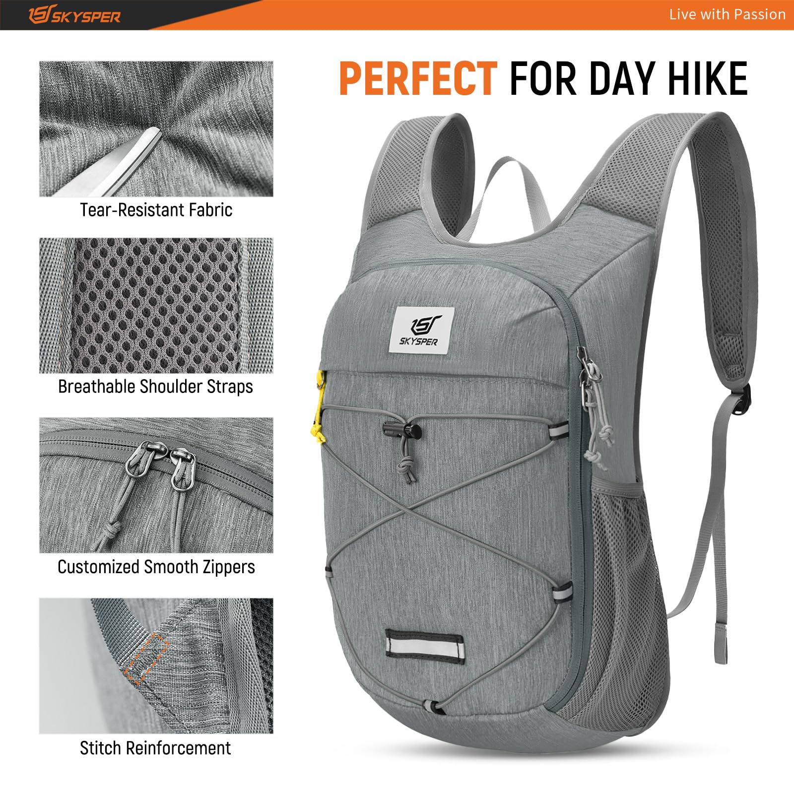 SKYSPER Foldable Hiking Backpack - 10L/15L Small Lightweight Daypack Breathable Travel Backpacks