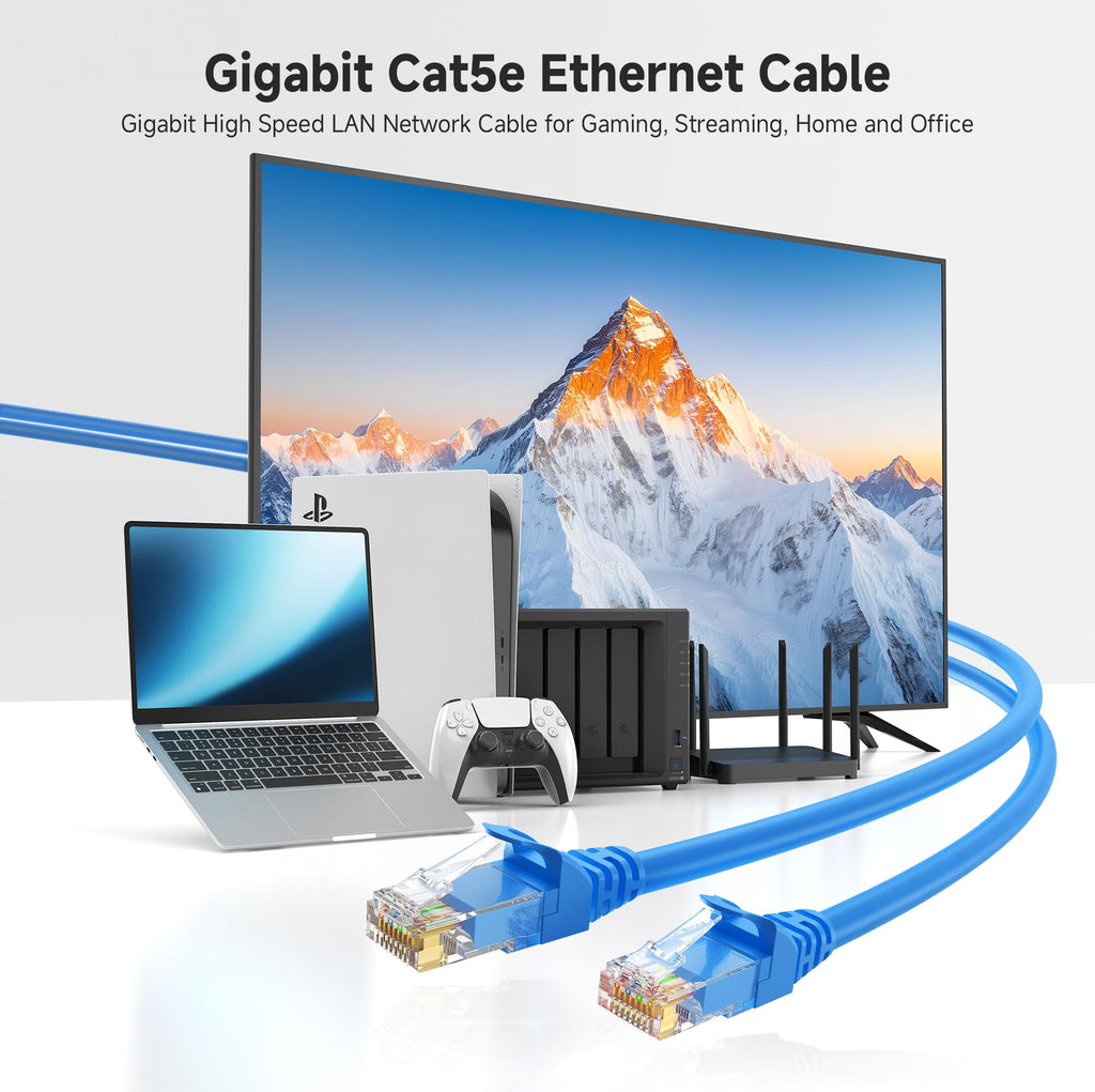Cable Matters 1Gbps 8-Pack Snagless Short Cat 5e Ethernet Cable - 1ft, Gigabit Cat5e Cable, Cat5e Ethernet Cord, Black