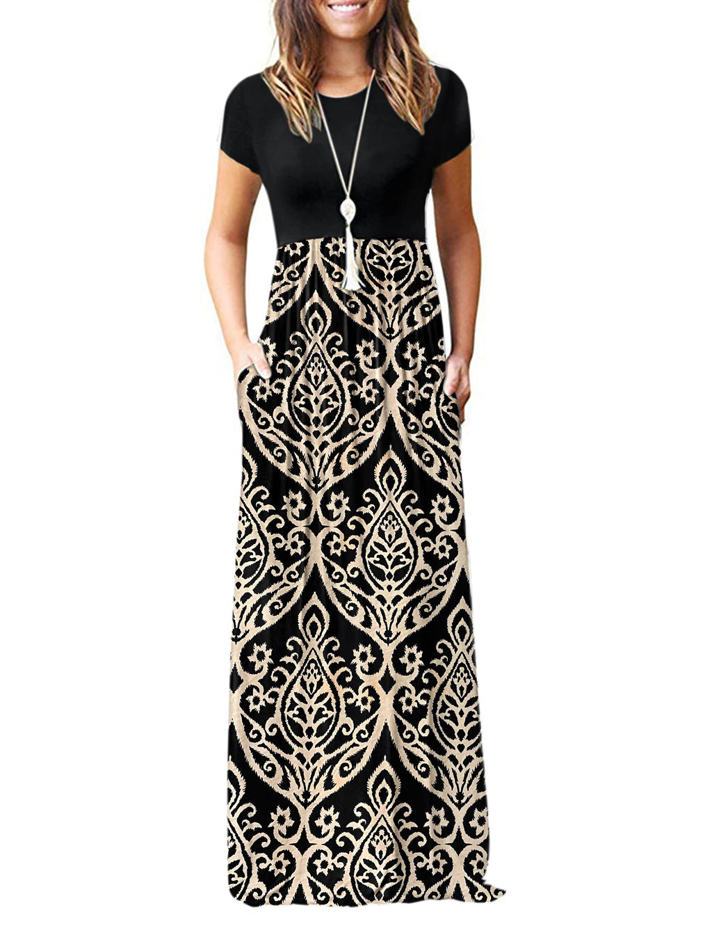 MISFAY Women Short Sleeve Loose Plain Maxi Dresses Casual Long Dresses Pockets