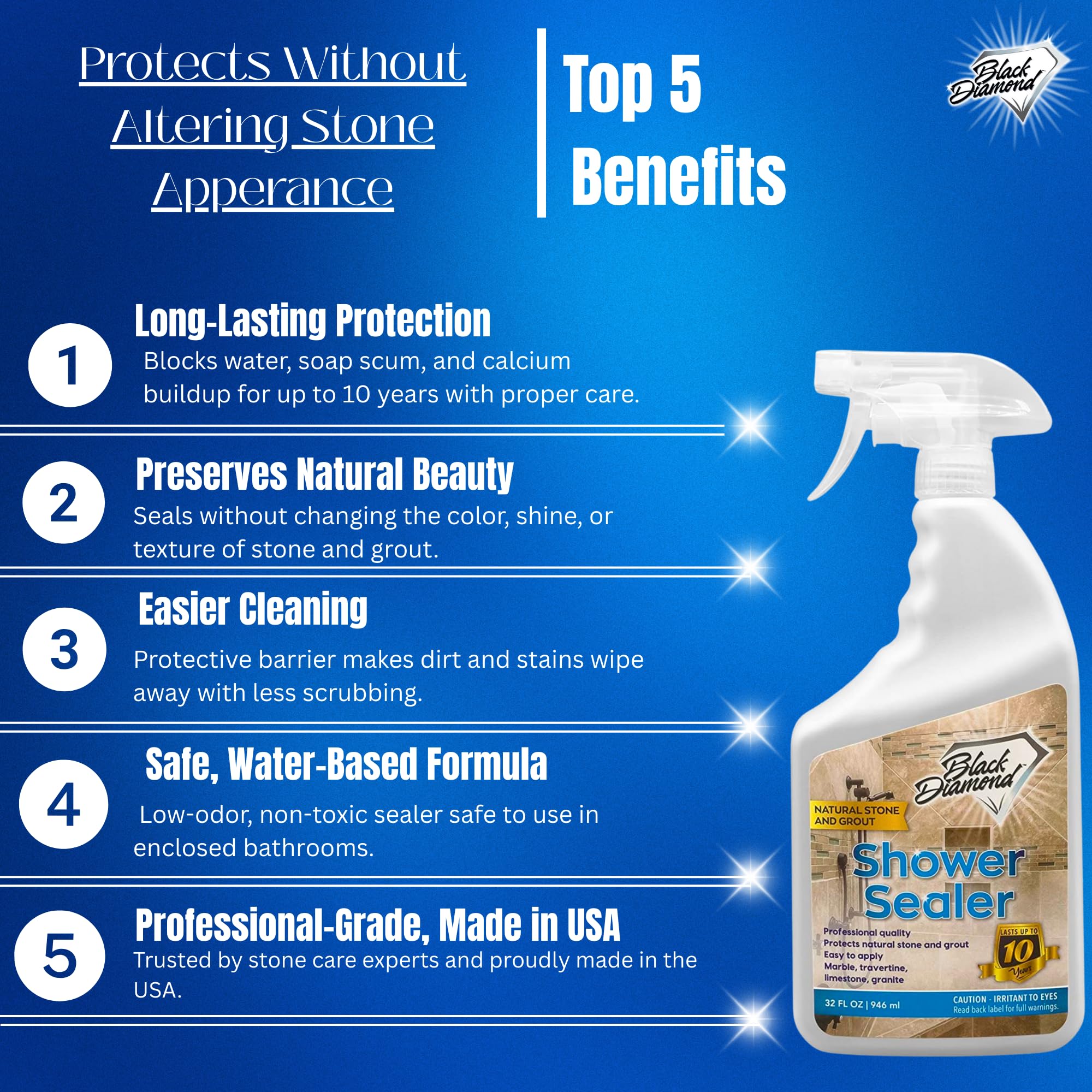 Natural Stone and Grout Penetrating Shower Sealer. Marble, Granite Travertine, Limestone. Protects Making Them Easy to Clean. Works Also on Grout in Tile, Ceramic, and Porcelain. 1-Quart