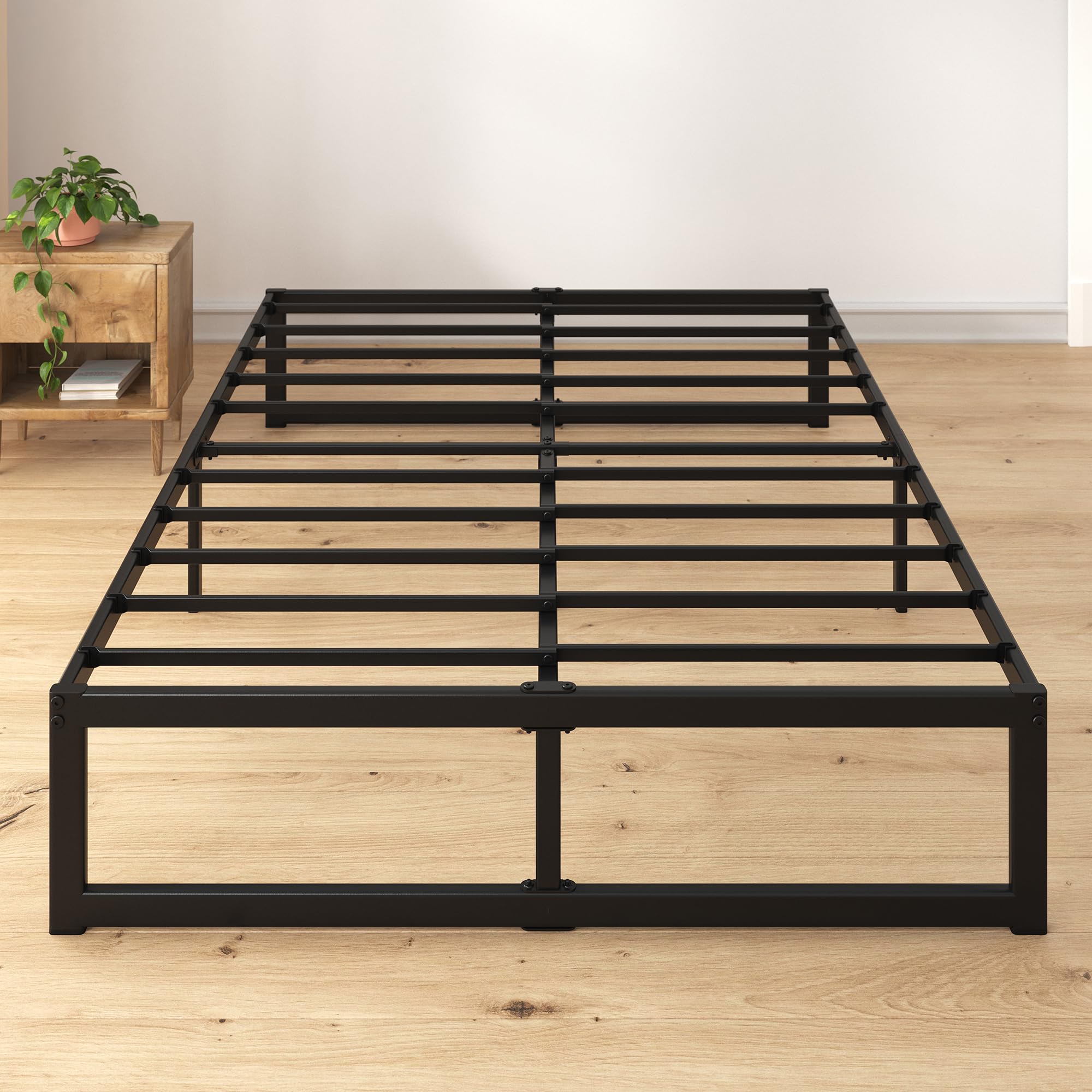 Zinus ABEL 14 Inch Platform Bed Frame, Steel Slat Support, Easy Assembly, No Box Spring Needed, Eco Friendly WonderBox(TM) Packaging, Black, Twin