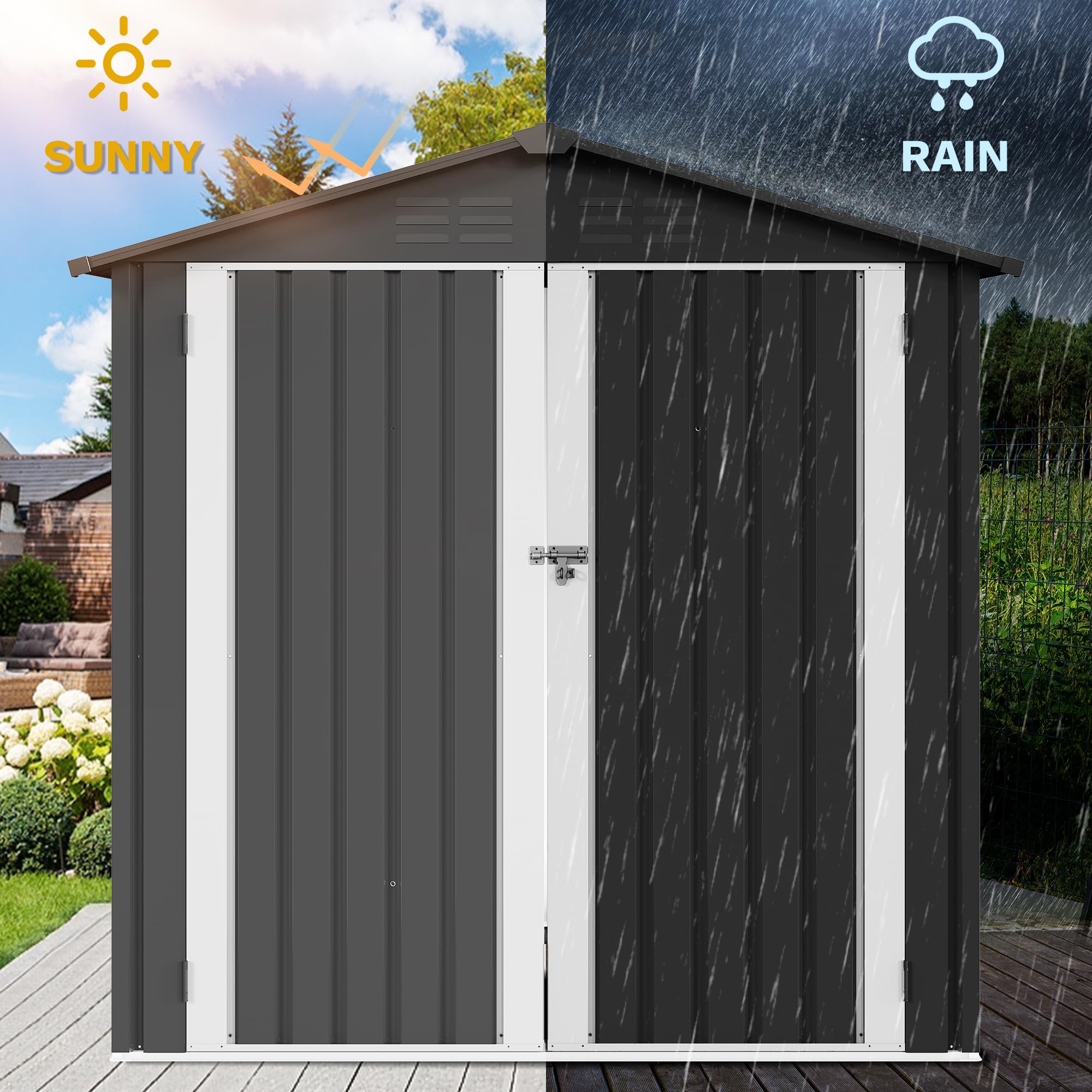 DWVO 6x4ft Outdoor Storage Shed, Lockable Metal Tool Storage Sheds, Waterproof Garden Sheds with Vents for Backyard, Patio, Garage, Lawn, Dark Gray