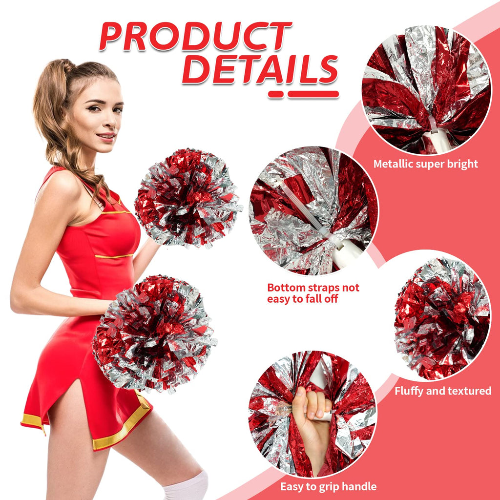 4Pcs Metallic Cheerleading Pom Poms, Creatiee 2 Pair Cheerleader Cheering Squad Pompoms for School Sports Dance Games Team Spirit Cheer