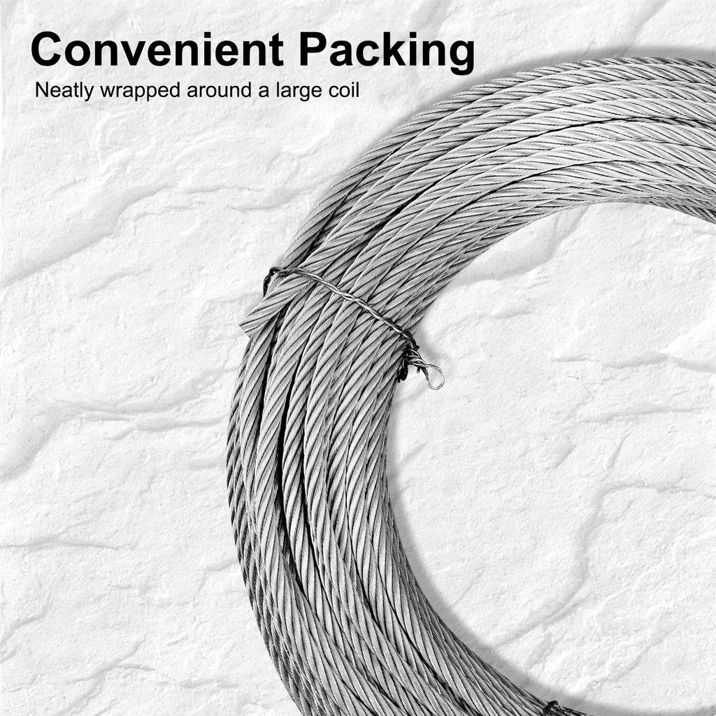 Thickened 3/16" 25ft Stainless Steel Cable with Wire Rope Clip, Thimble and Aluminum Crimping Loop Sleeve, 7X19 Strands Aircraft Cable, 3700lbs Breaking Strength for Deck Railing, String Lights