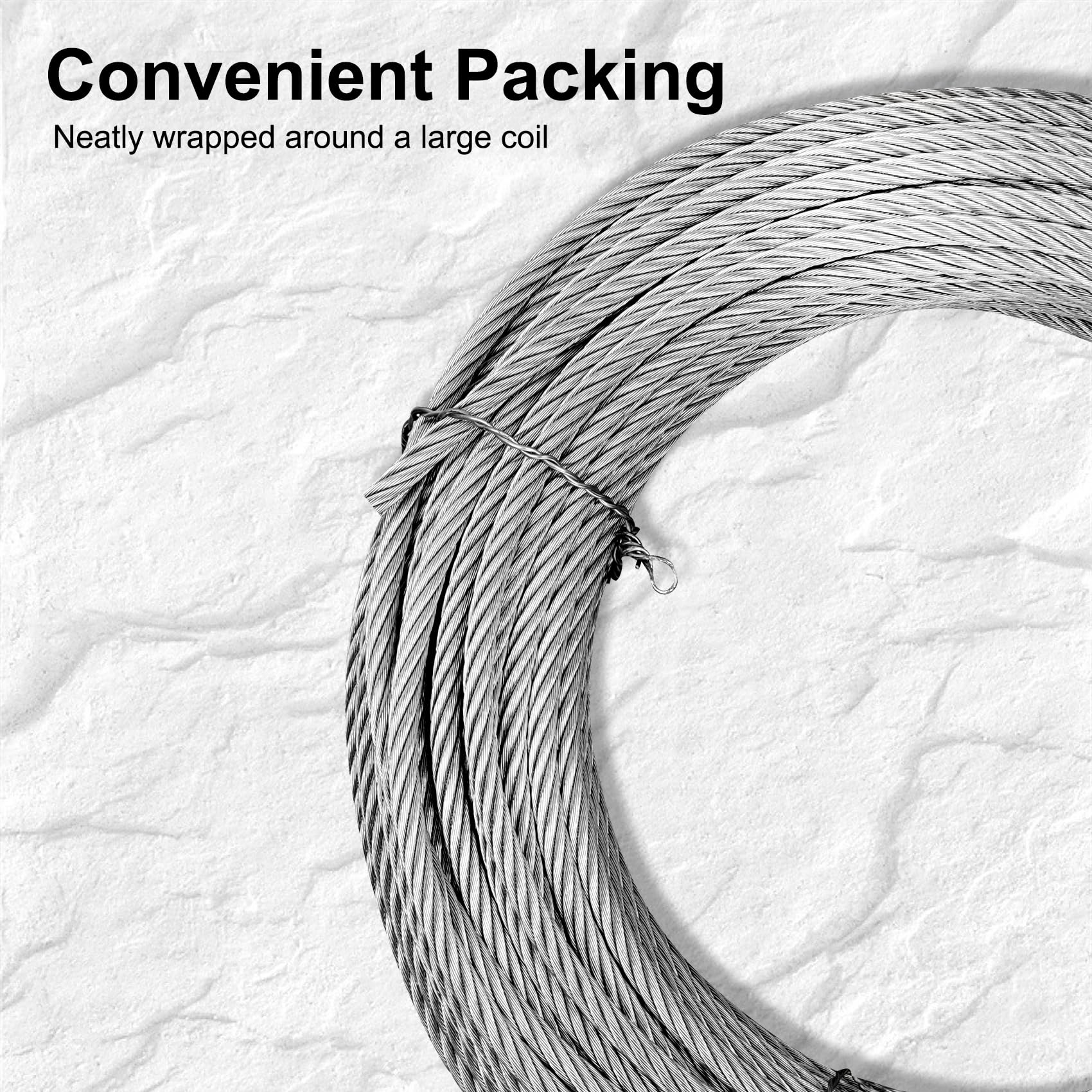 Thickened 3/16" 25ft Stainless Steel Cable with Wire Rope Clip, Thimble and Aluminum Crimping Loop Sleeve, 7X19 Strands Aircraft Cable, 3700lbs Breaking Strength for Deck Railing, String Lights