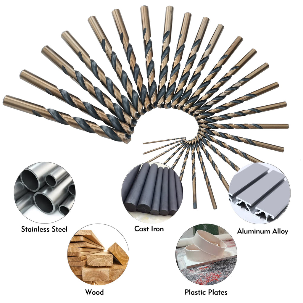 GMTOOLS 13Pcs Cobalt Drill Bits Set, M35 HSS 135 Degree Tip, Twist Jobber Length Drill Bit Kit for Hardened Metal, Cast Iron, Stainless Steel, Plastic and Wood with Storage Case 1/16"-1/4"