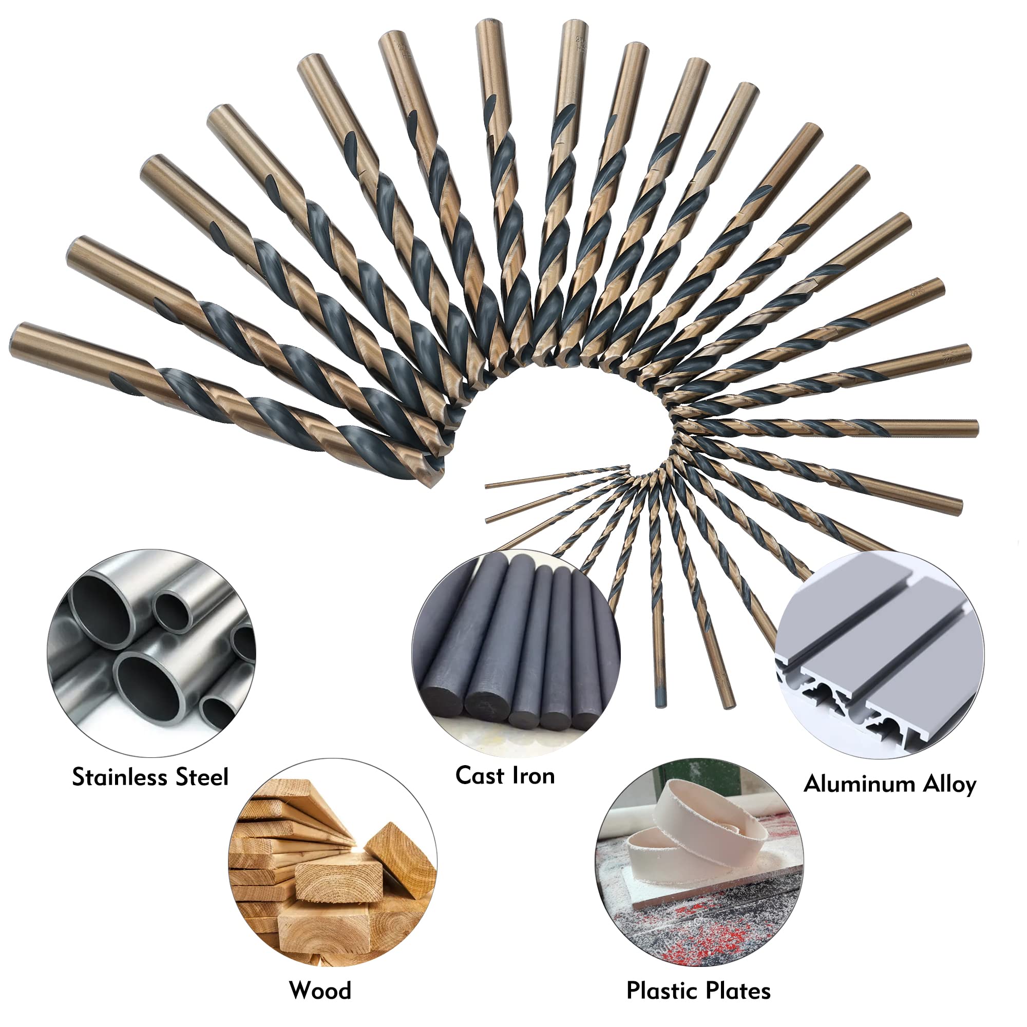 GMTOOLS 13Pcs Cobalt Drill Bits Set, M35 HSS 135 Degree Tip, Twist Jobber Length Drill Bit Kit for Hardened Metal, Cast Iron, Stainless Steel, Plastic and Wood with Storage Case 1/16"-1/4"