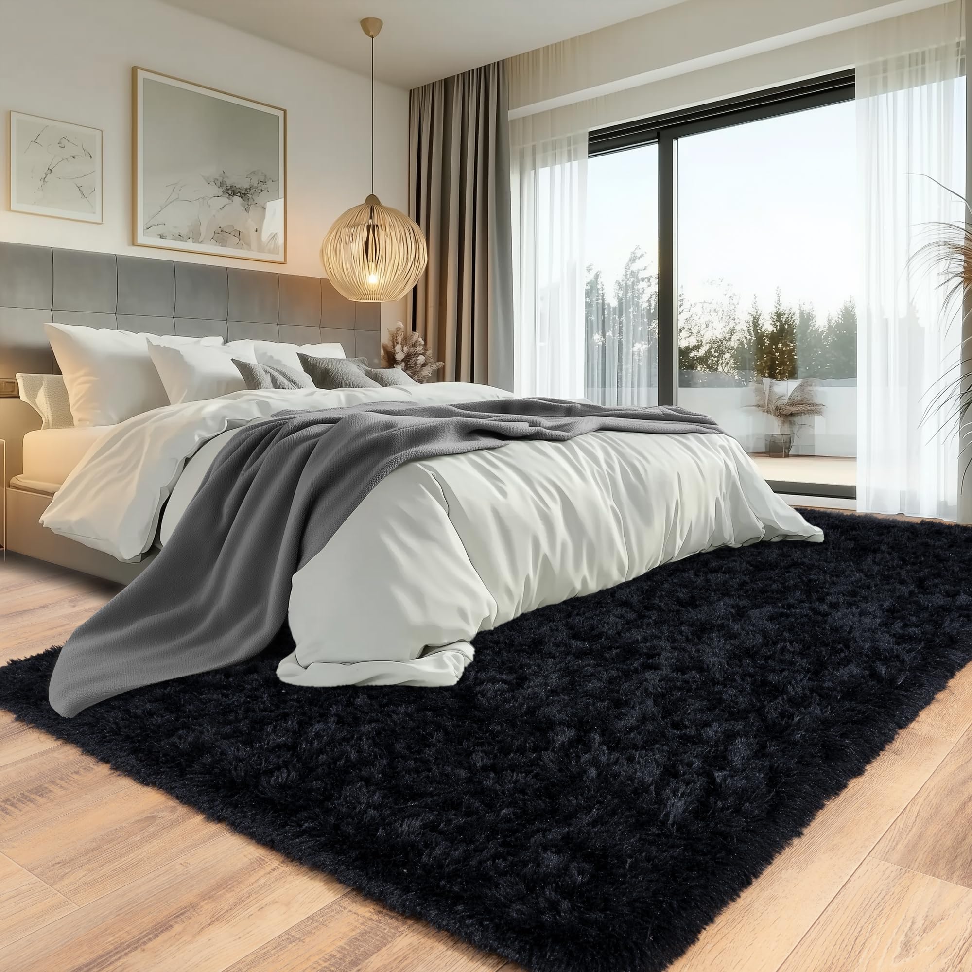 Beige Fluffy Rug for Bedroom 4x6ft - Ultra Soft & Non Slip Shaggy Area Rug, Comfy Durable Carpet for Living Room Kids Room Teens Dorm Home Decor, 1.7'' Thick Indoor Plush Carpets