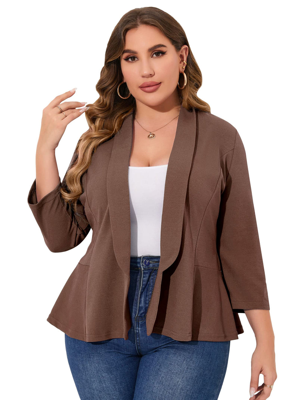 KOJOOIN Women Plus Size Casual Blazer Open Front Long Sleeve Work Office Cardigan Jackets