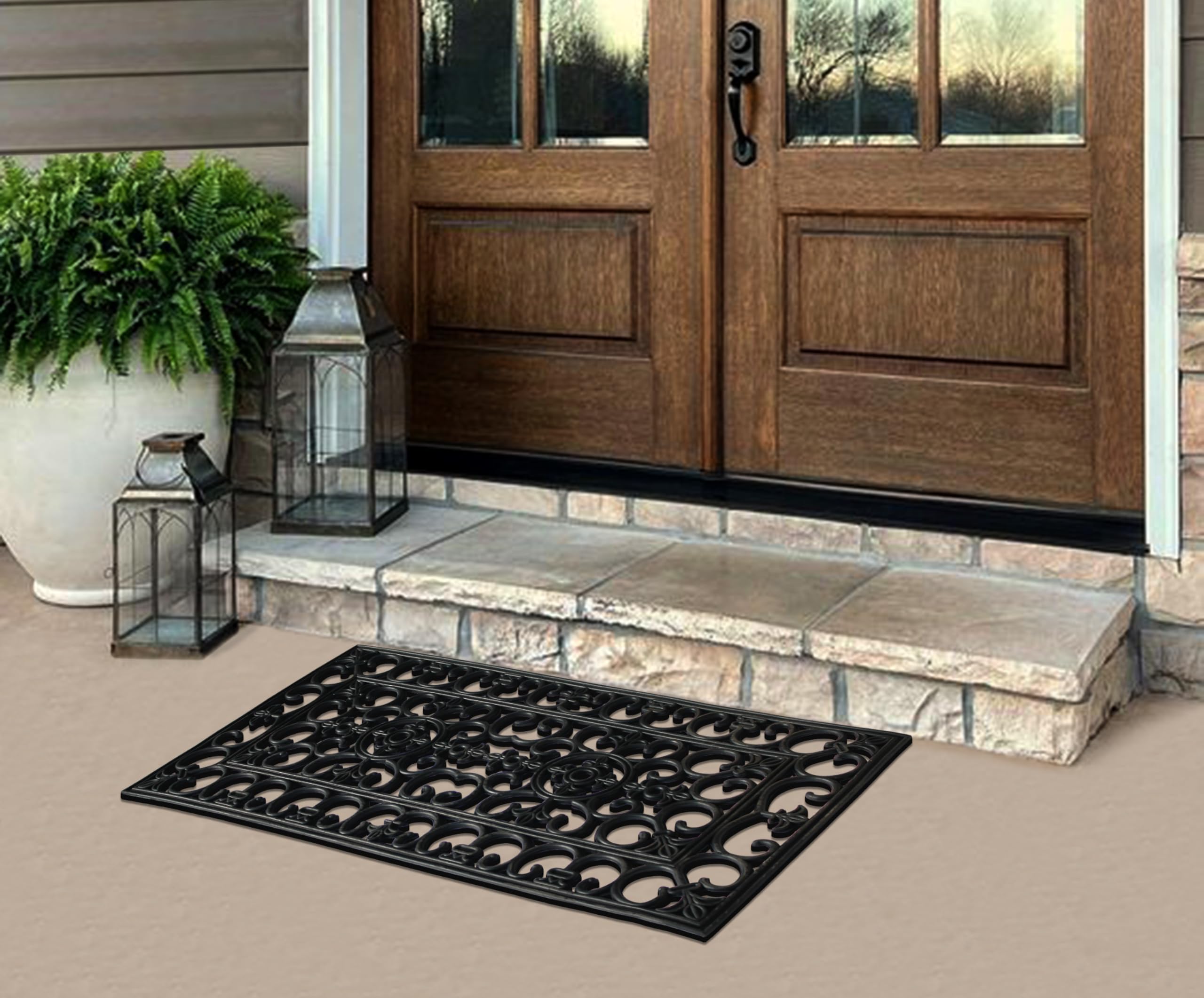 A1 Home Collections 19-LB Heavy Duty Rubber Doormat 24"×57" - Won't Blow Away | Outside Front Door Mat, Mud Dirt Scraper, Non-Slip Drainage Mat for Entryway Patio Garage, All-Weather, 100% Rubber Mats