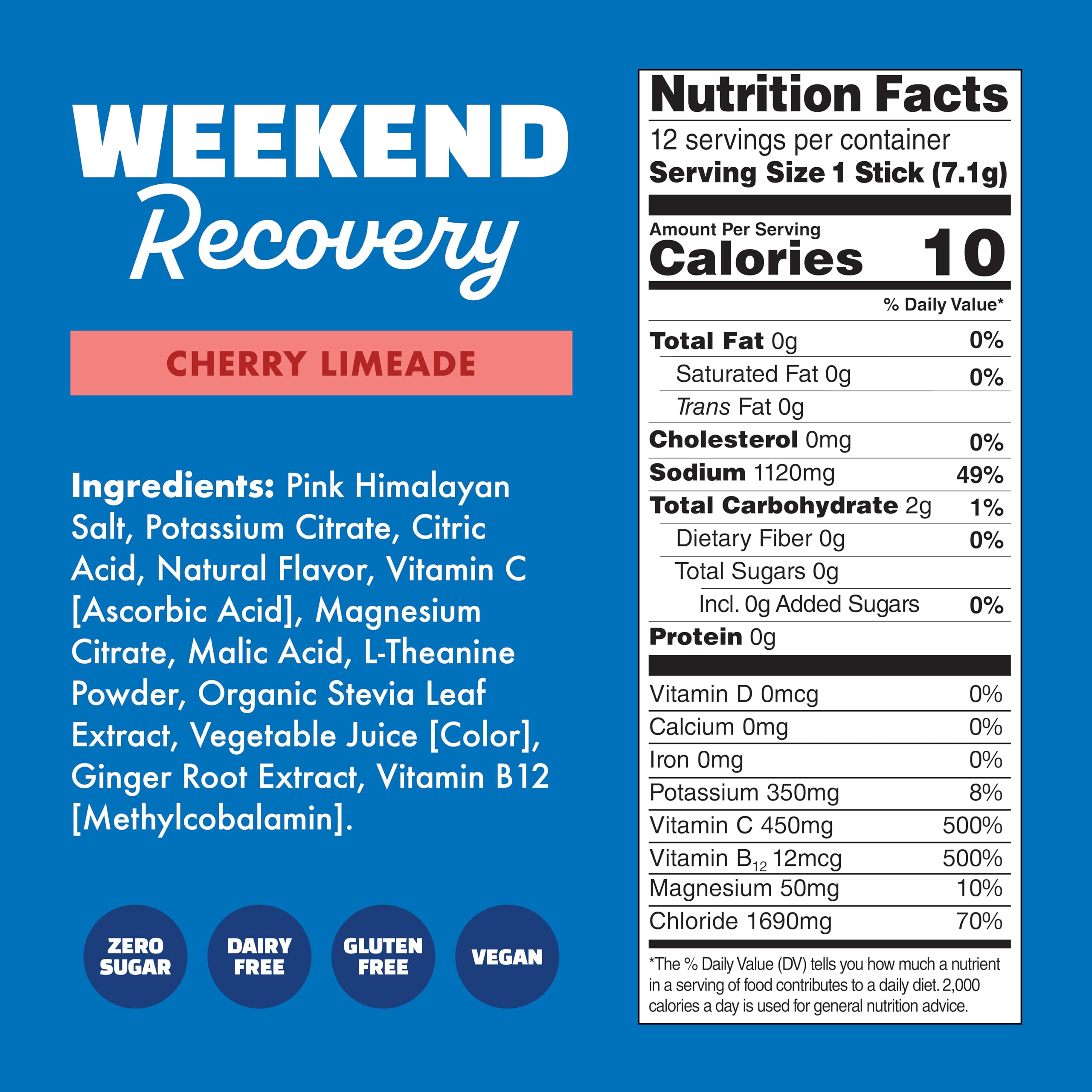 Waterboy - Weekend Recovery, Blue Raspberry, Sugar Free Electrolytes Powder Drink Mix - 24ct Hydration Packets