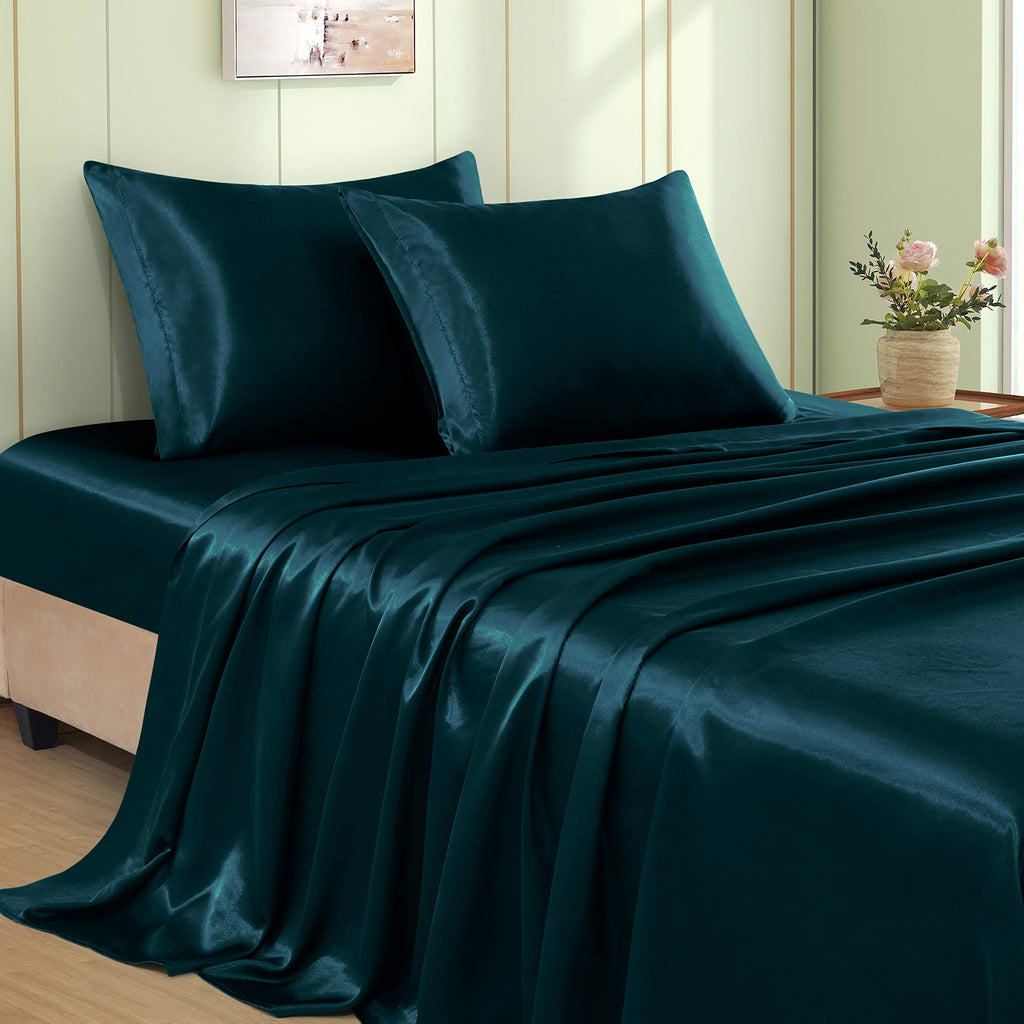 VACVELT 3pcs Beige Satin Sheets Twin Size Bed Set, 15 Inch Deep Pocket Silky Satin Sheet Set, Soft Satin Bedding Set Cooling & Luxury Bed Sheets, 1 Fitted Sheet + 1 Flat Sheet + 1 Pillowcase