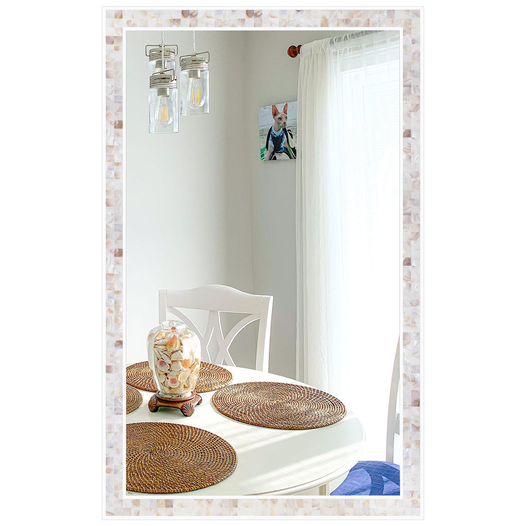Tanmicoshomy Round Wall Mirror 24 Inch,Circle Mosaic Mirror with Natural Mother of Pearl and Wood Frame, Decorative Coastal Round Wall Mirror for Bathroom Bedroom Living Room Entryway