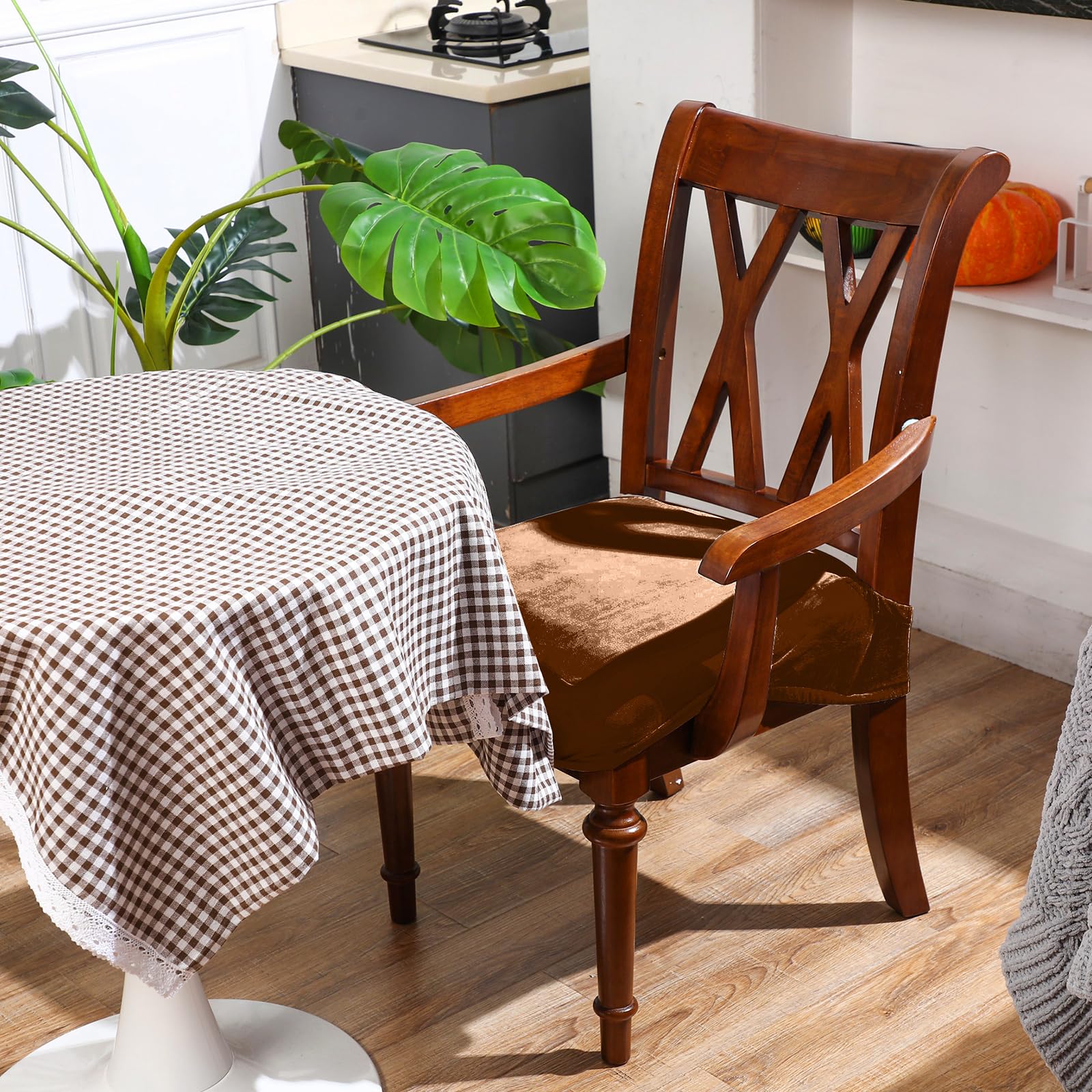Havawish Large Dining Room Chair Seat Covers with Armrest Dining Chair Slip Covers Protectors(1 Pcs,Beige White)