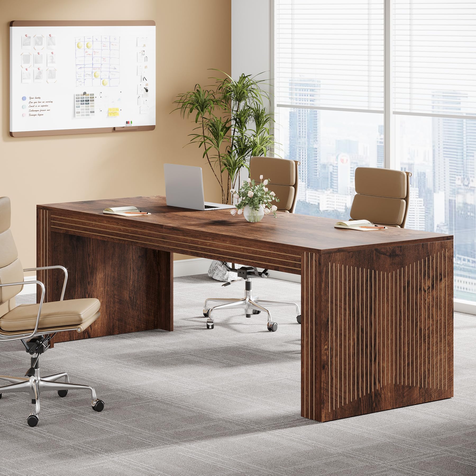 Tribesigns 79-Inch Extra Long Desk, Two Person Double Desk for Home Office, Wooden Long Computer Desk Writing Table for Office, Coffee Brown