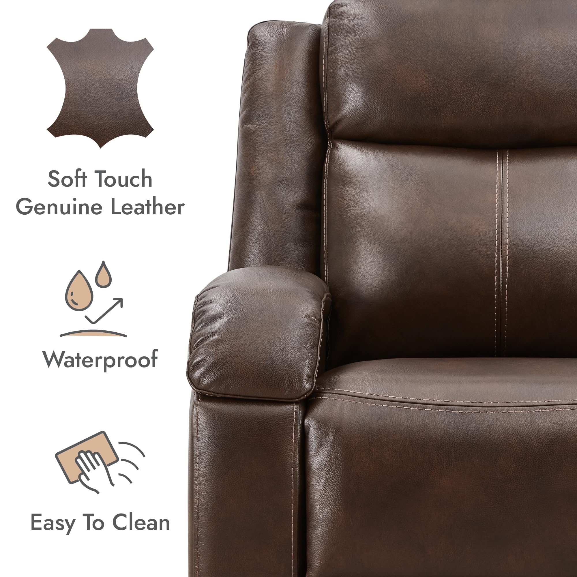 Watson & Whitely Genuine Leather Power Recliner Chairs for Adults, Wall Hugger RV Recliner with Power Headrest & Charging Ports, Electric Recliner Sofa Chair for Living Room, Black