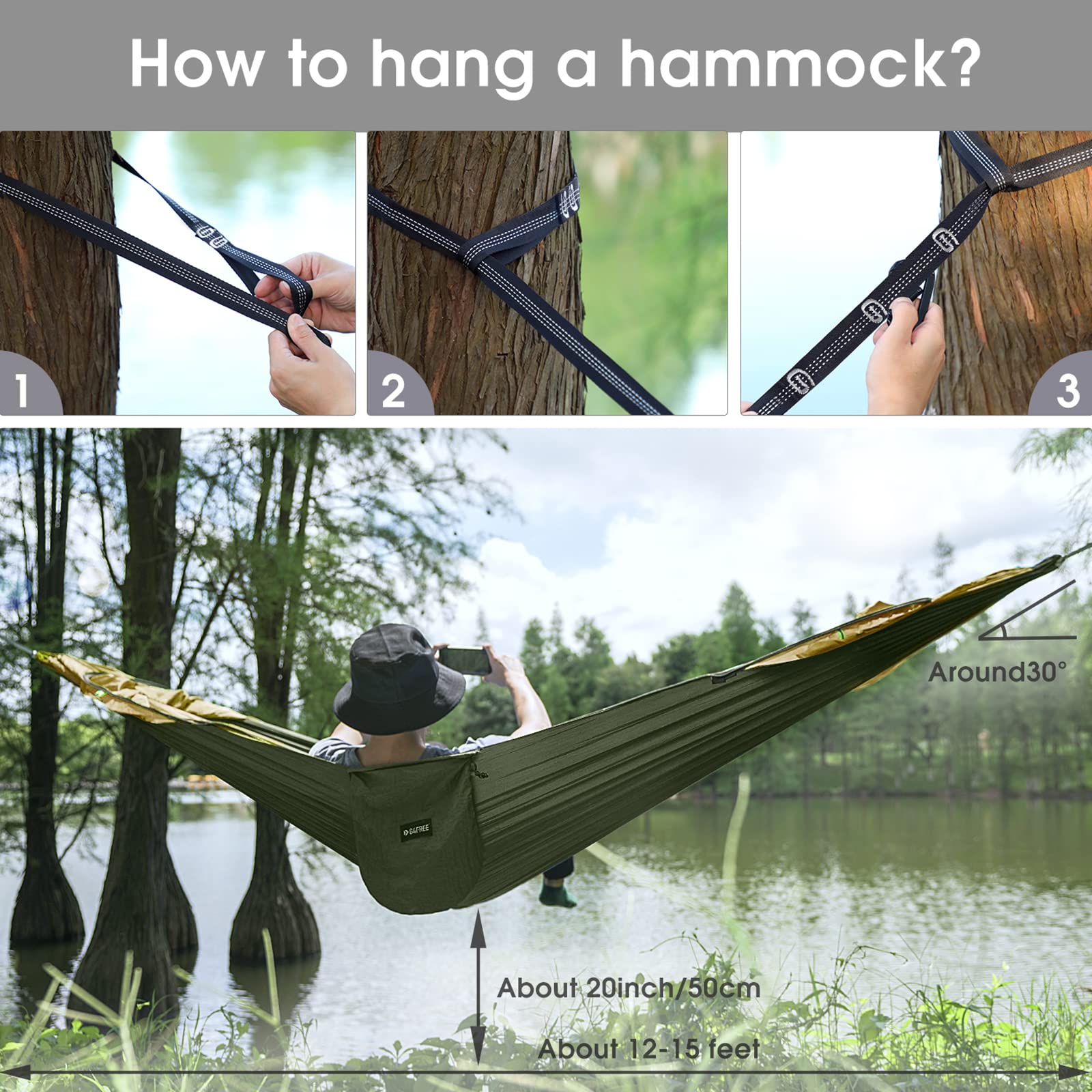 G4Free Large Camping Hammock with Mosquito Net and Rain Fly- 2 Person Portable Hammock with Bug Net and Tent Tarp for Outdoor Hiking Camping Backpacking Travel