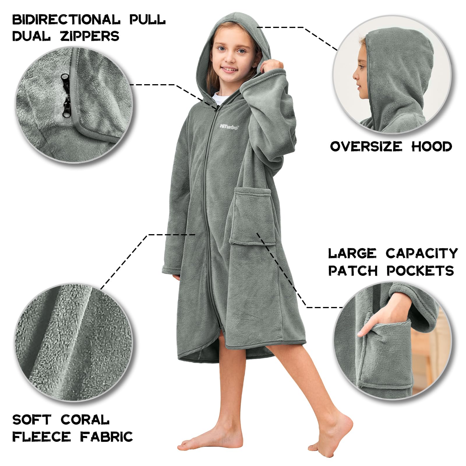 Hiturbo Kids Bath Towel Hoodie: Soft Plush Zipper Surf Poncho - Warm Fleece Changing Towels Swimming Outerwear (Blue)