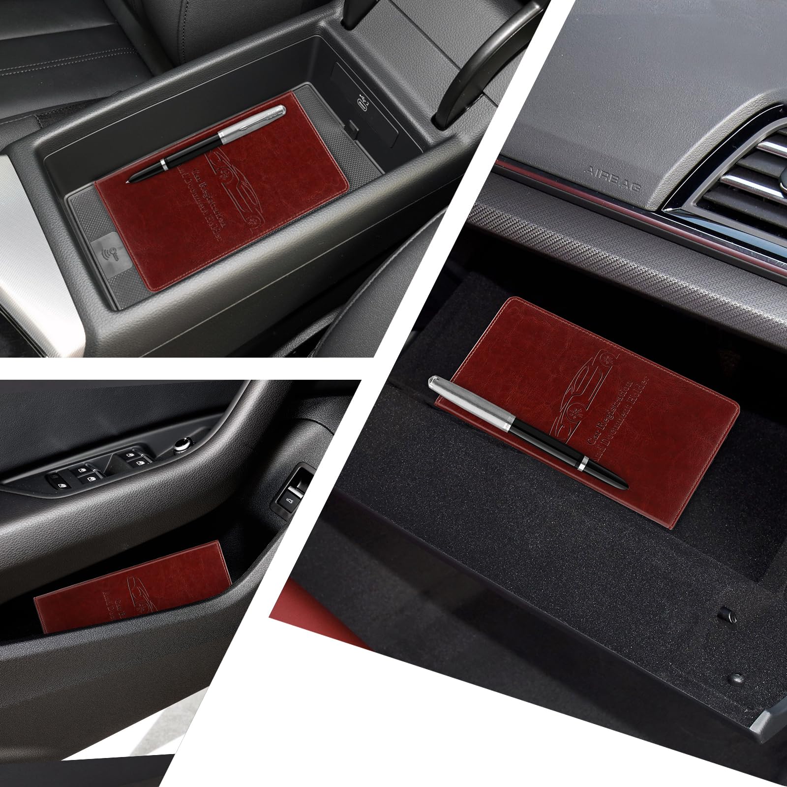 Car Registration and Insurance Card Holder for Women Men, Black Glove Box Paperwork Organizer with Magnetic Buckle for Easy Access and Protect Documents and Various Cards in Vehicle