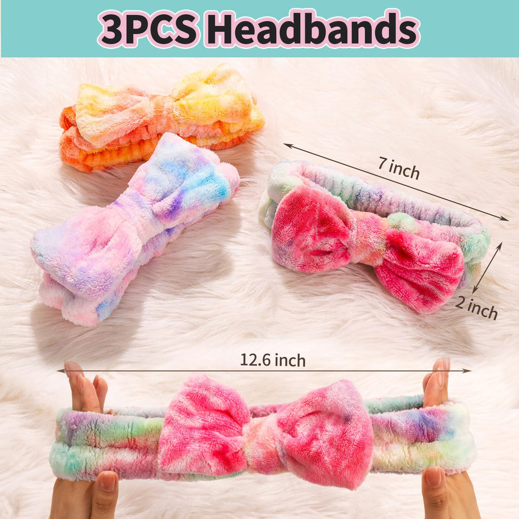 LEOBRO Spa Headband, 6pcs Makeup Headbands and Hair Scrunchies, Bow Skin Care Headband for Washing Face for Teen Girls Women, Easter Basket Valentines Gifts for Girls, Black & White & Gray