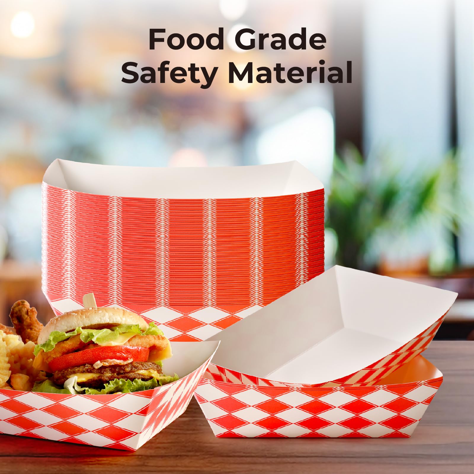 Fit Meal Prep [250 Pack 0.25 lb Paper Food Boats Heavy Duty Disposable Food Trays, Red Check Nacho Tray for Parties Fairs Picnics Carnivals, Holds Ketchup Cheese Sauce Pickles