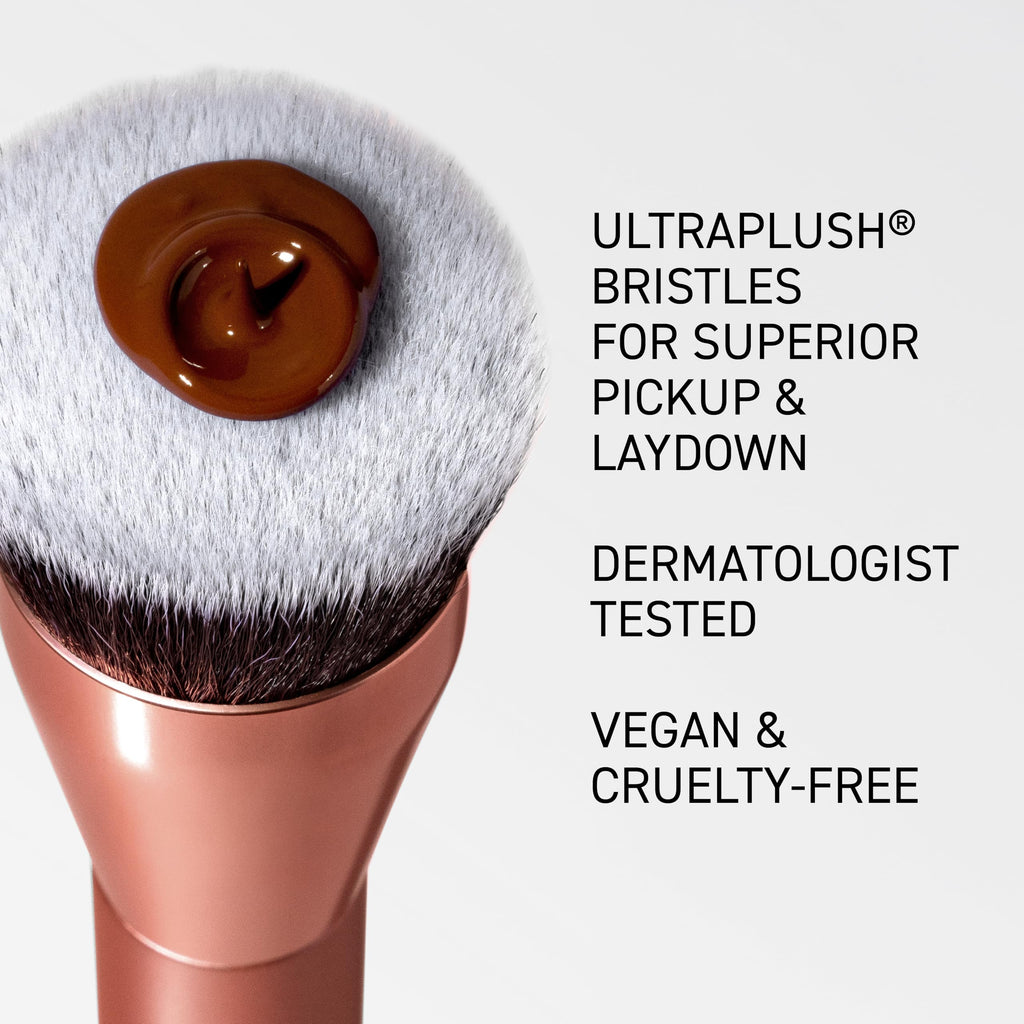 Real Techniques Glow Round Base Makeup Brush, For Liquid & Cream Makeup, Flat Top Foundation Brush For Buffing & Blending Up Coverage, Dense, Synthetic Bristles, Vegan & Cruelty Free, 1 Count