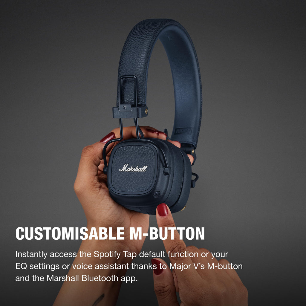 Marshall Major V Wireless On-Ear Bluetooth Headphones - 100+ Hr Playtime | Detachable Audio Cable | Microphone for Calls | Lightweight, Foldable Design for Travel - Black